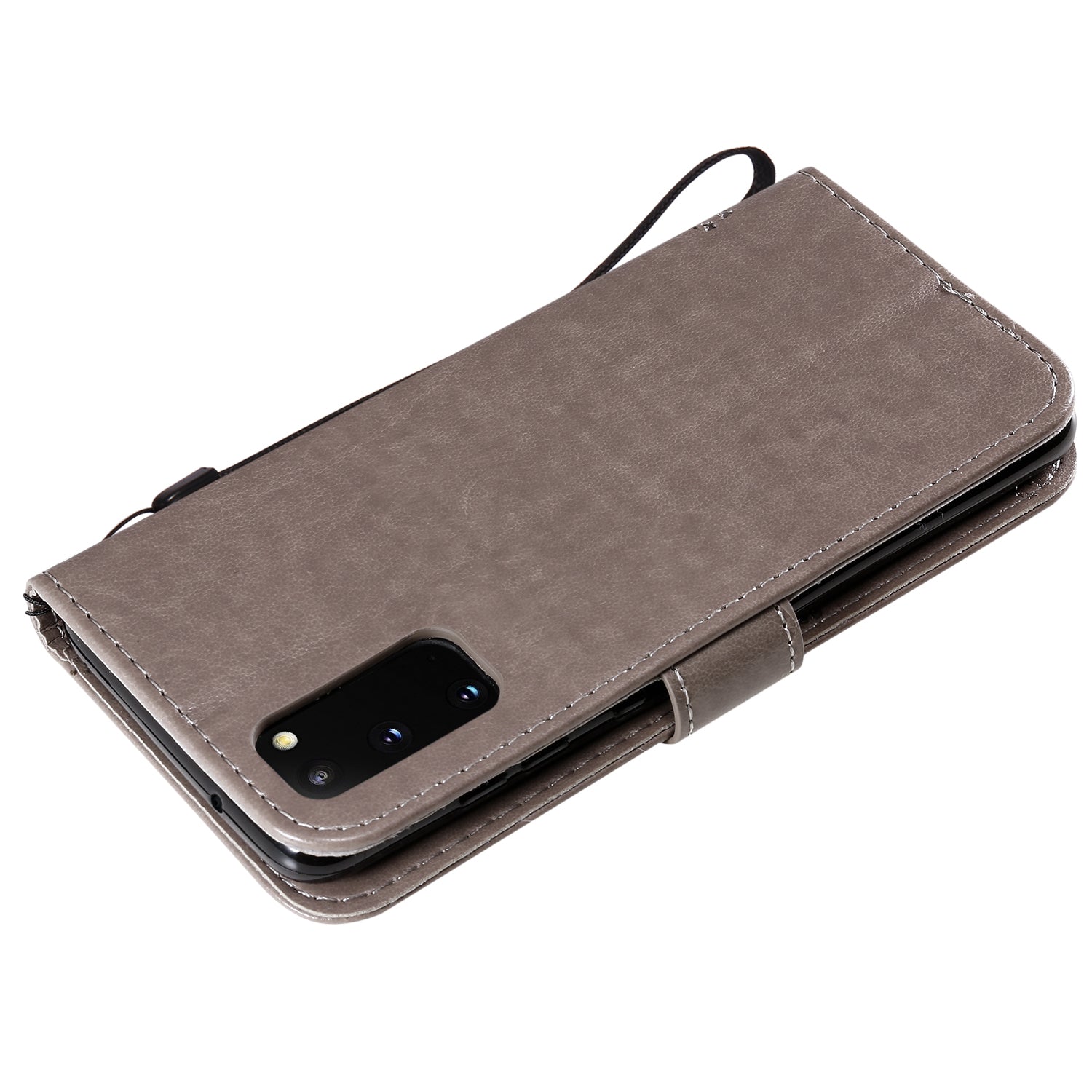 KT Imprinting Flower Series-3 Cat and Tree Imprinting Adjustable Stand Design Leather Cover + TPU Inner Phone Wallet Case for Samsung Galaxy S20 4G/S20 5G - Grey