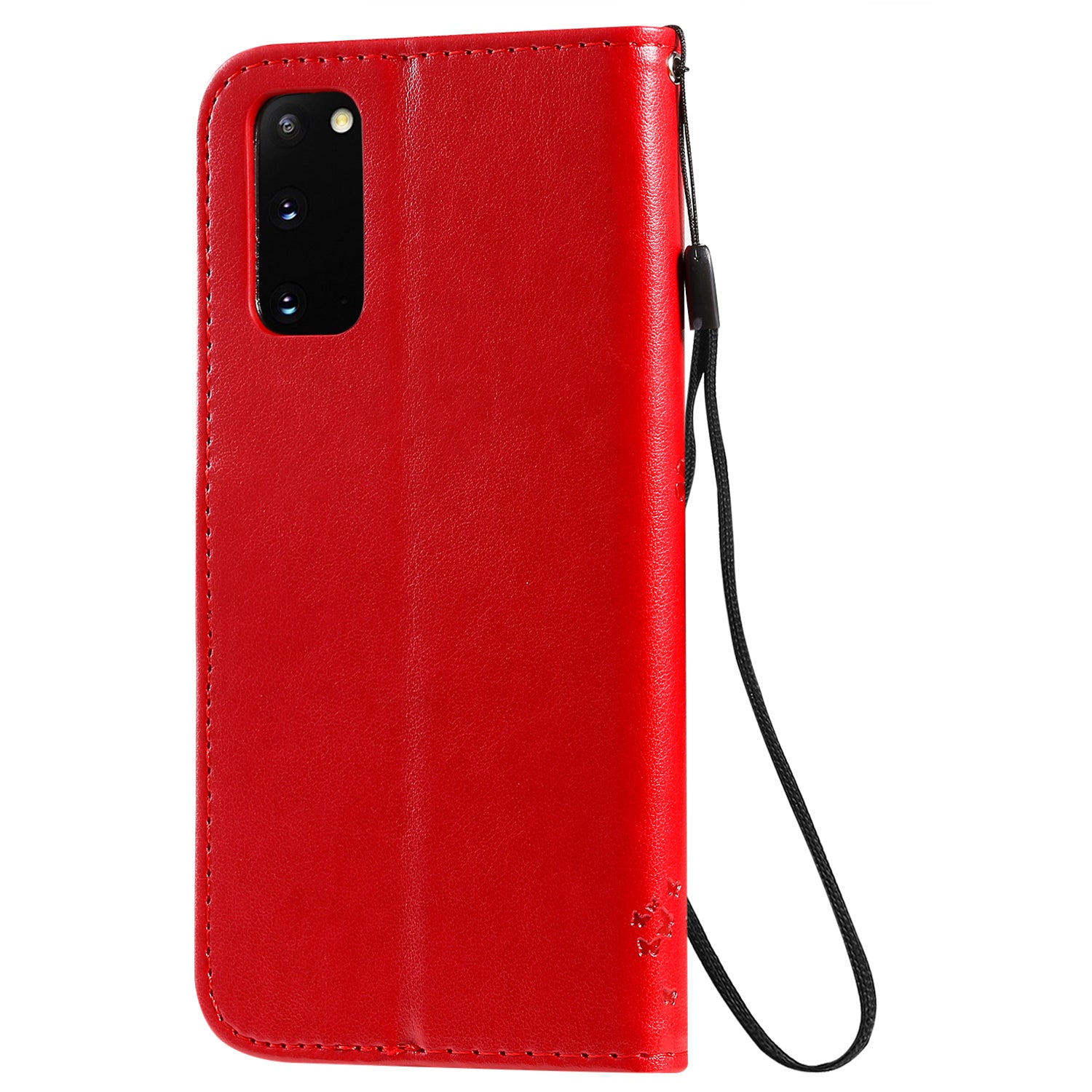 KT Imprinting Flower Series-3 Cat and Tree Imprinting Adjustable Stand Design Leather Cover + TPU Inner Phone Wallet Case for Samsung Galaxy S20 4G/S20 5G - Red