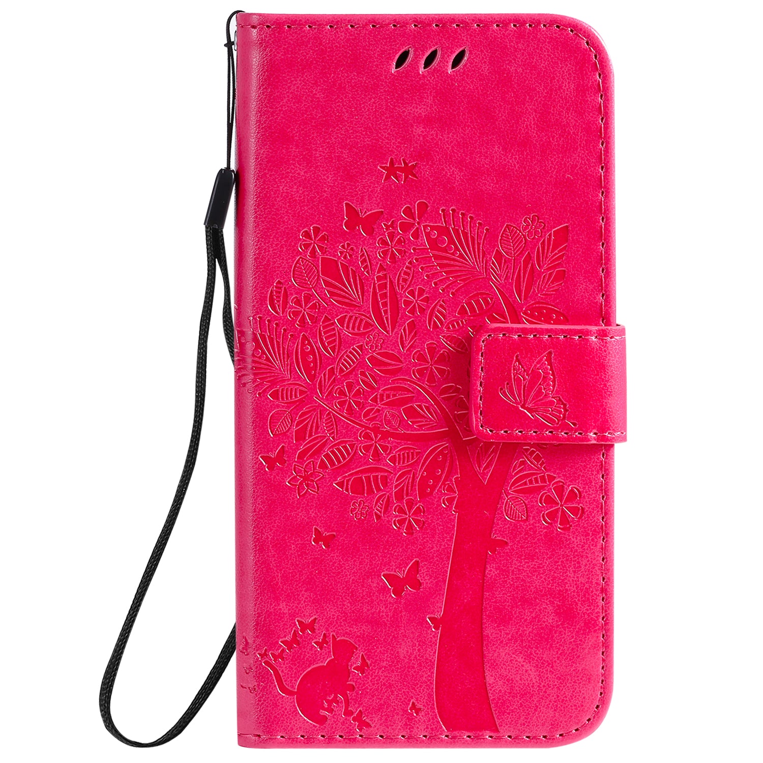 KT Imprinting Flower Series-3 Cat and Tree Imprinting Adjustable Stand Design Leather Cover + TPU Inner Phone Wallet Case for Samsung Galaxy S20 4G/S20 5G - Rose