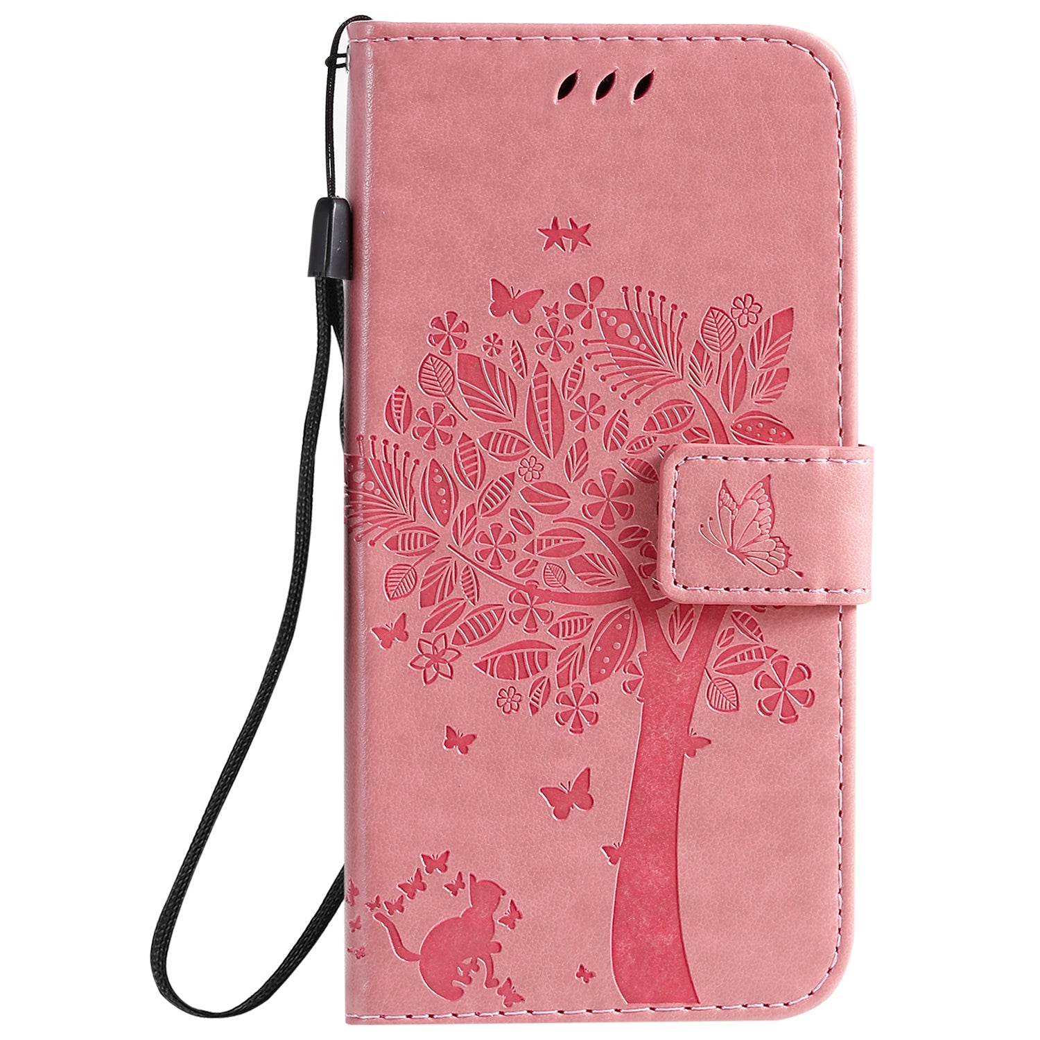 KT Imprinting Flower Series-3 Cat and Tree Imprinting Adjustable Stand Design Leather Cover + TPU Inner Phone Wallet Case for Samsung Galaxy S20 4G/S20 5G - Pink