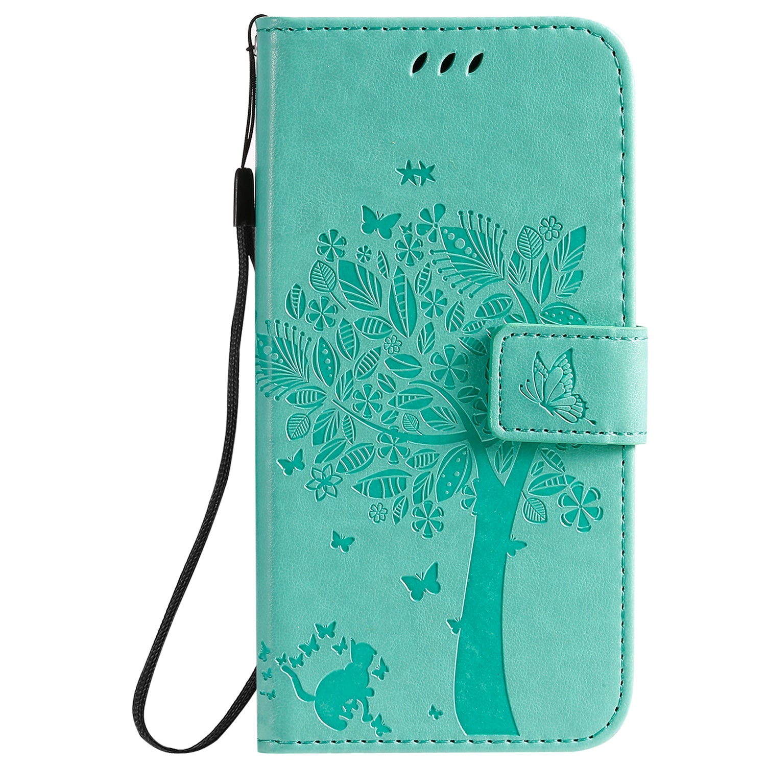 KT Imprinting Flower Series-3 Cat and Tree Imprinting Adjustable Stand Design Leather Cover + TPU Inner Phone Wallet Case for Samsung Galaxy S20 4G/S20 5G - Green