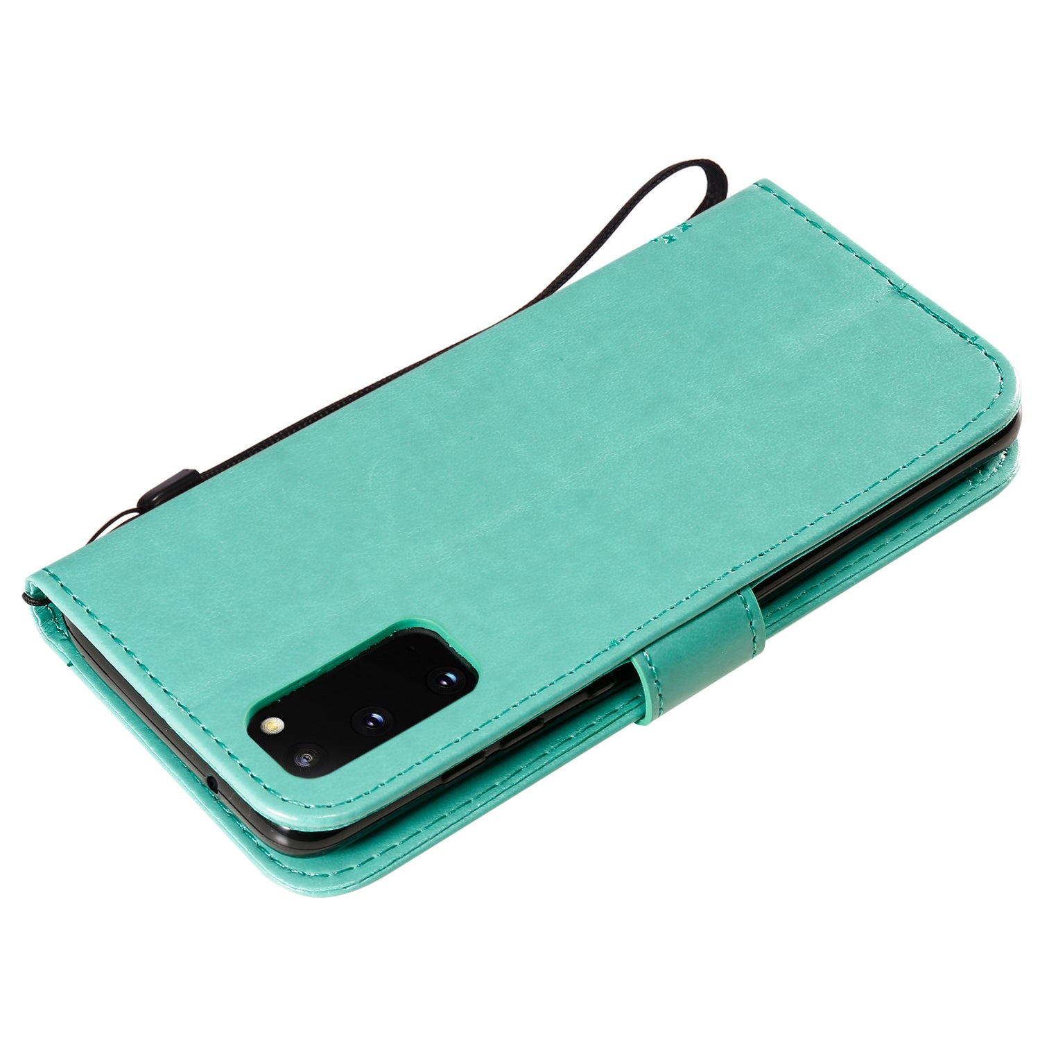 KT Imprinting Flower Series-3 Cat and Tree Imprinting Adjustable Stand Design Leather Cover + TPU Inner Phone Wallet Case for Samsung Galaxy S20 4G/S20 5G - Green