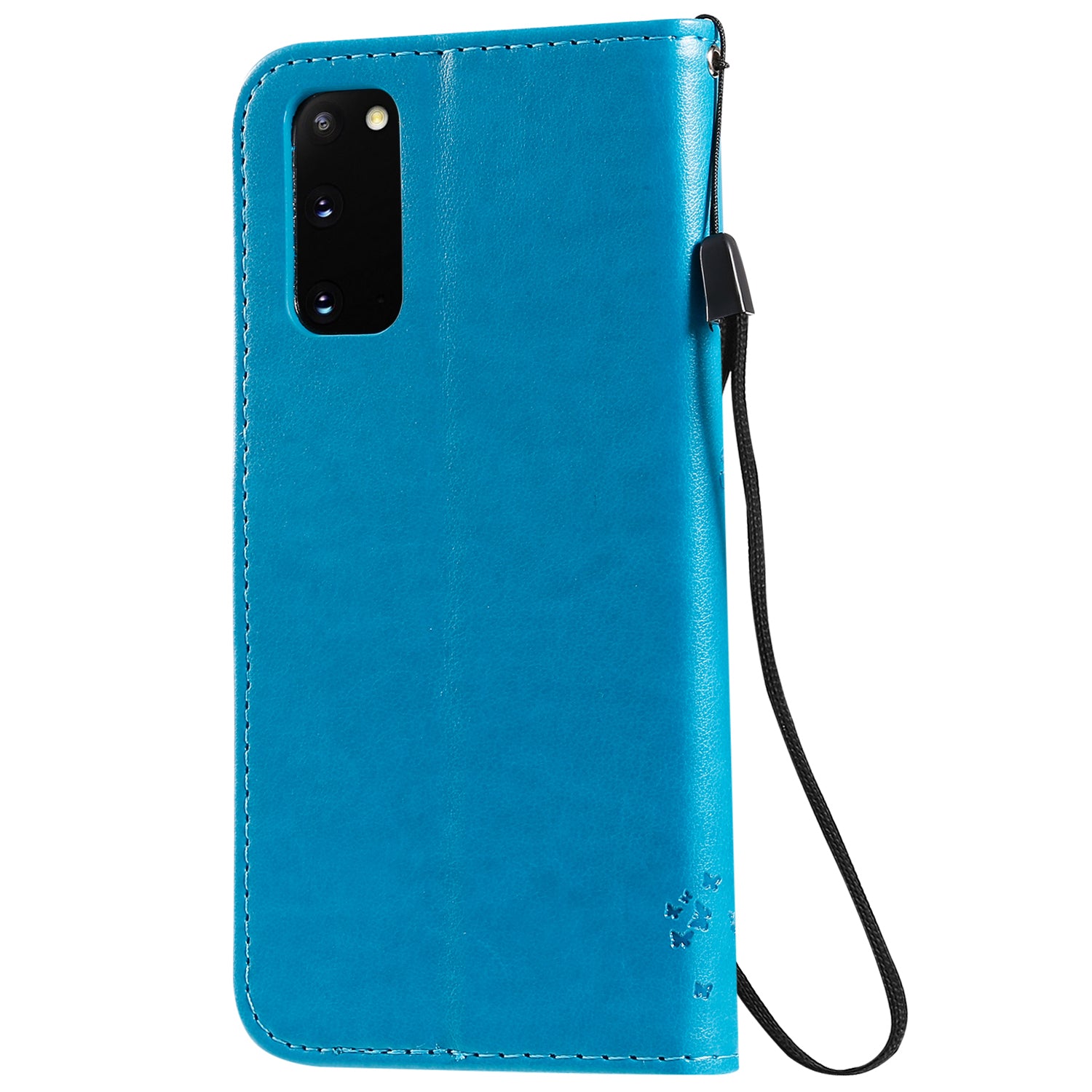 KT Imprinting Flower Series-3 Cat and Tree Imprinting Adjustable Stand Design Leather Cover + TPU Inner Phone Wallet Case for Samsung Galaxy S20 4G/S20 5G - Blue