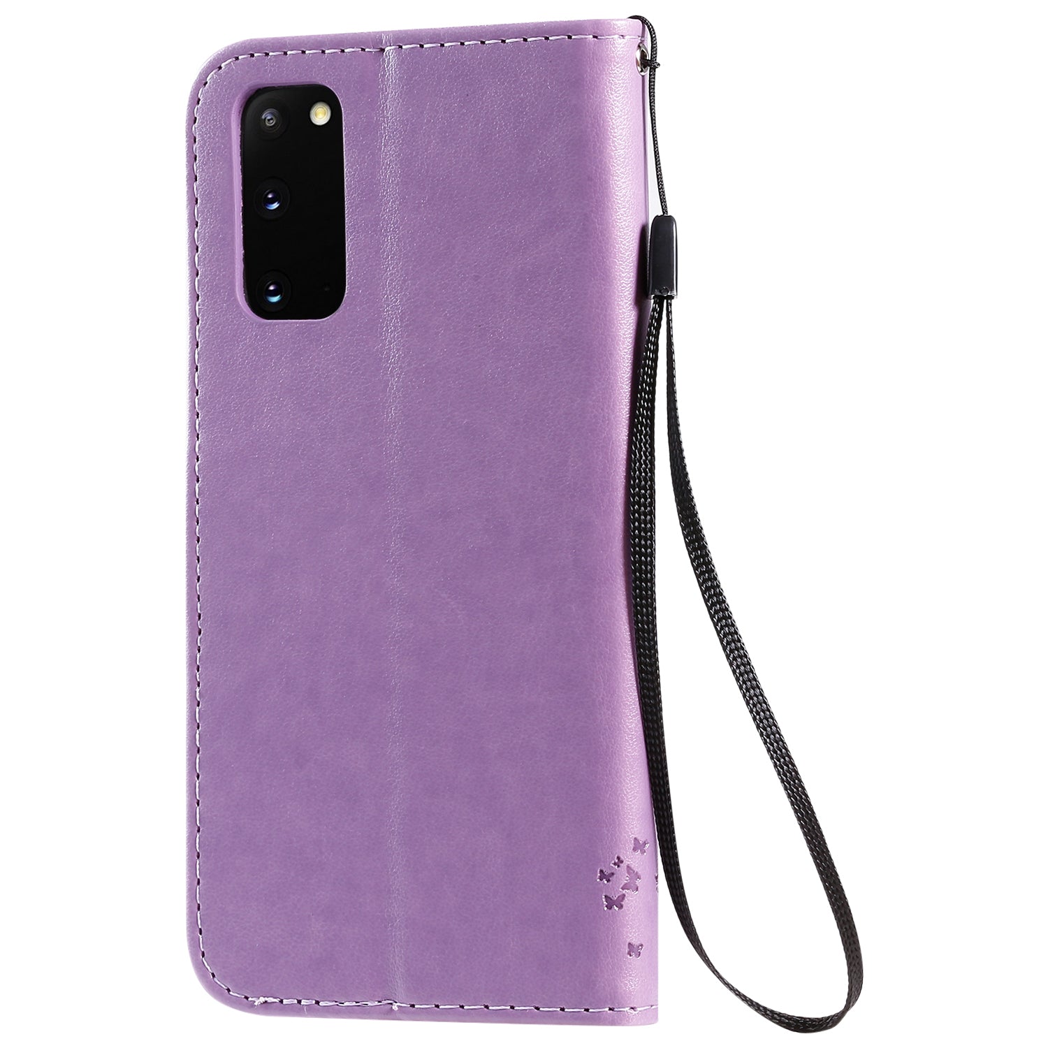 KT Imprinting Flower Series-3 Cat and Tree Imprinting Adjustable Stand Design Leather Cover + TPU Inner Phone Wallet Case for Samsung Galaxy S20 4G/S20 5G - Light Purple