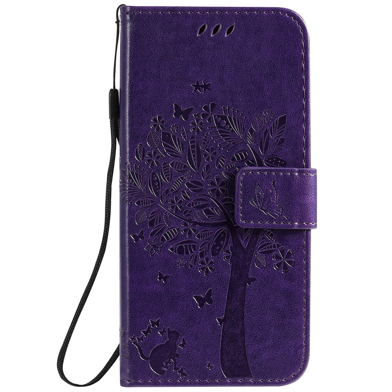 KT Imprinting Flower Series-3 Cat and Tree Imprinting Adjustable Stand Design Leather Cover + TPU Inner Phone Wallet Case for Samsung Galaxy S20 4G/S20 5G - Purple