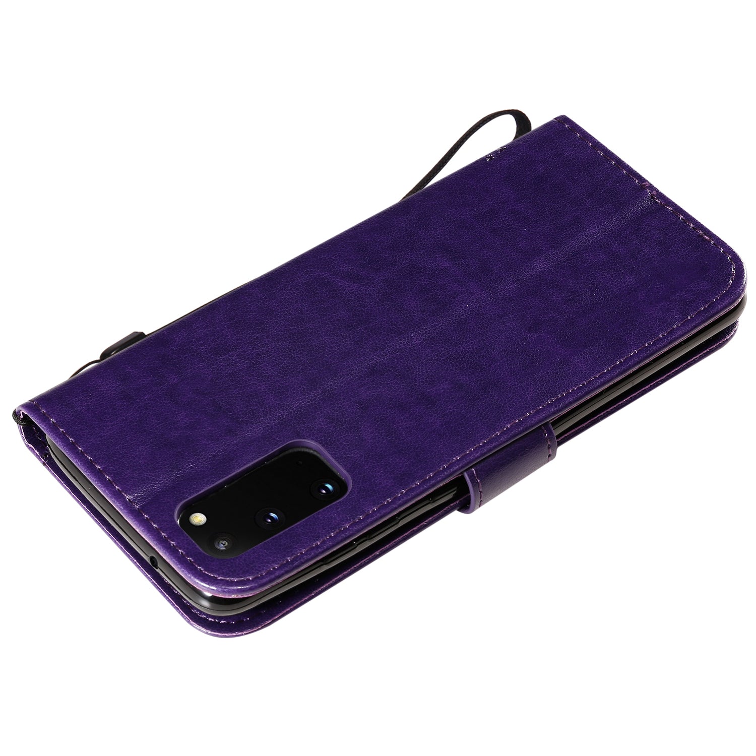 KT Imprinting Flower Series-3 Cat and Tree Imprinting Adjustable Stand Design Leather Cover + TPU Inner Phone Wallet Case for Samsung Galaxy S20 4G/S20 5G - Purple