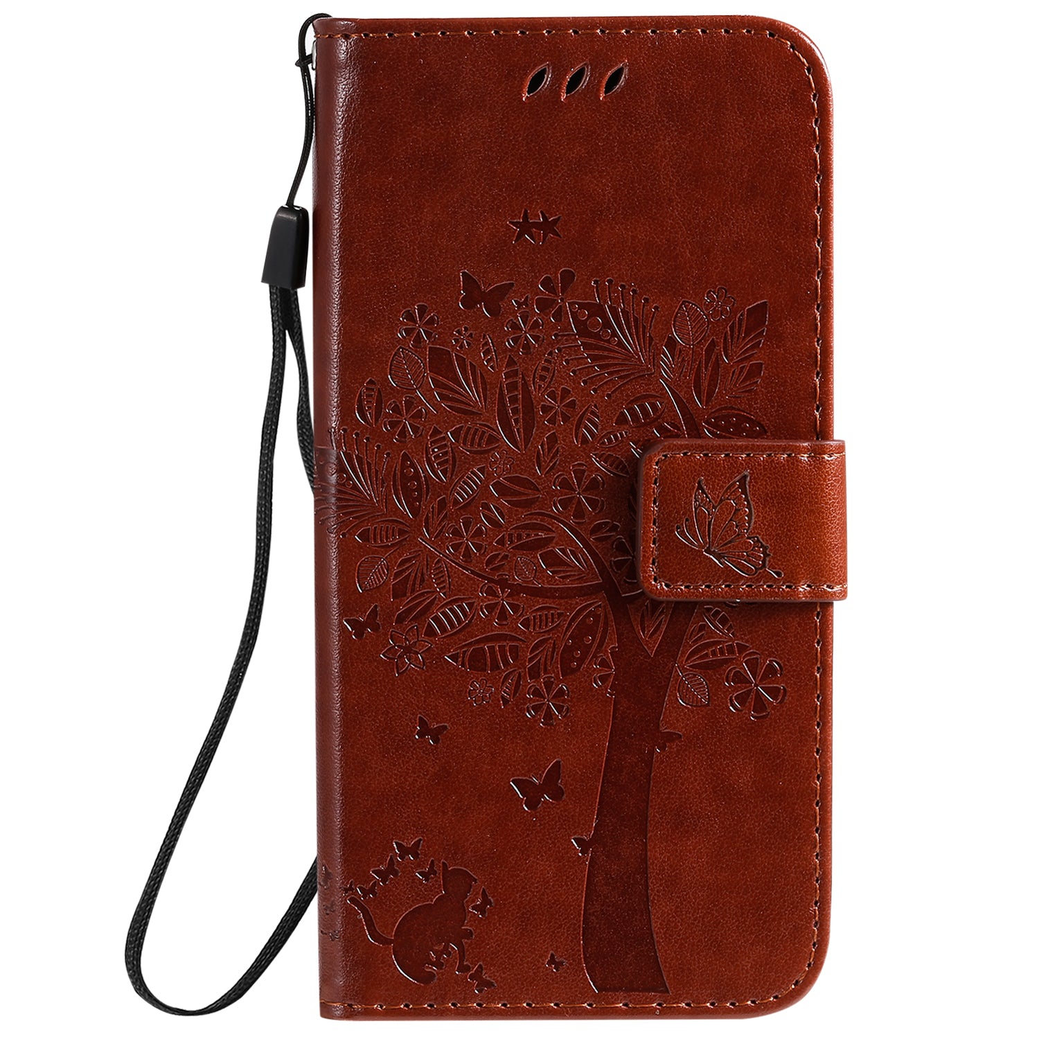 KT Imprinting Flower Series-3 Cat and Tree Imprinting Adjustable Stand Design Leather Cover + TPU Inner Phone Wallet Case for Samsung Galaxy S20 4G/S20 5G - Coffee