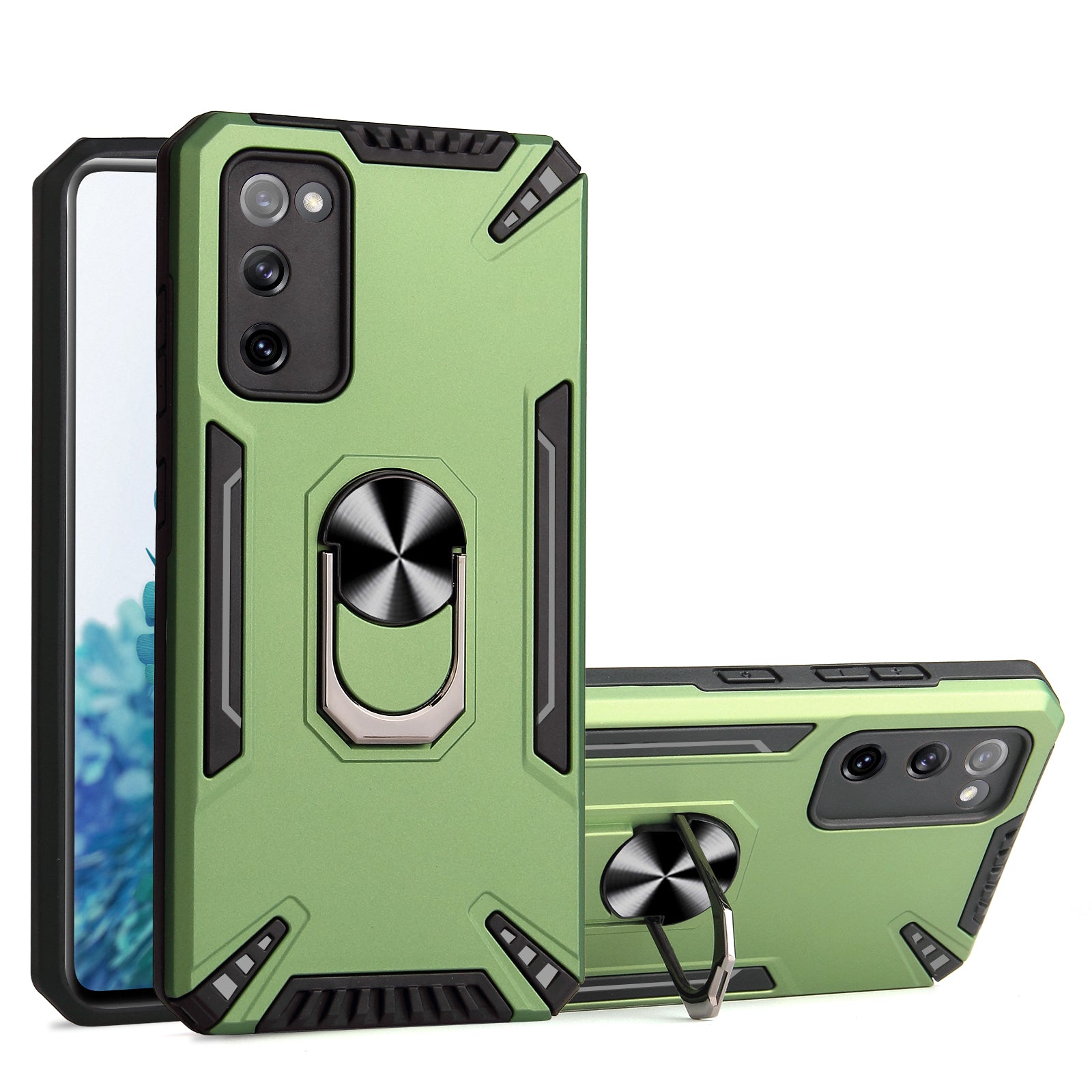 Built-In Metal Sheet Kickstand Design Hybrid Phone Case Cover Shell for Samsung Galaxy S20 FE 2022/S20 FE 4G/S20 FE 5G/S20 Lite - Green