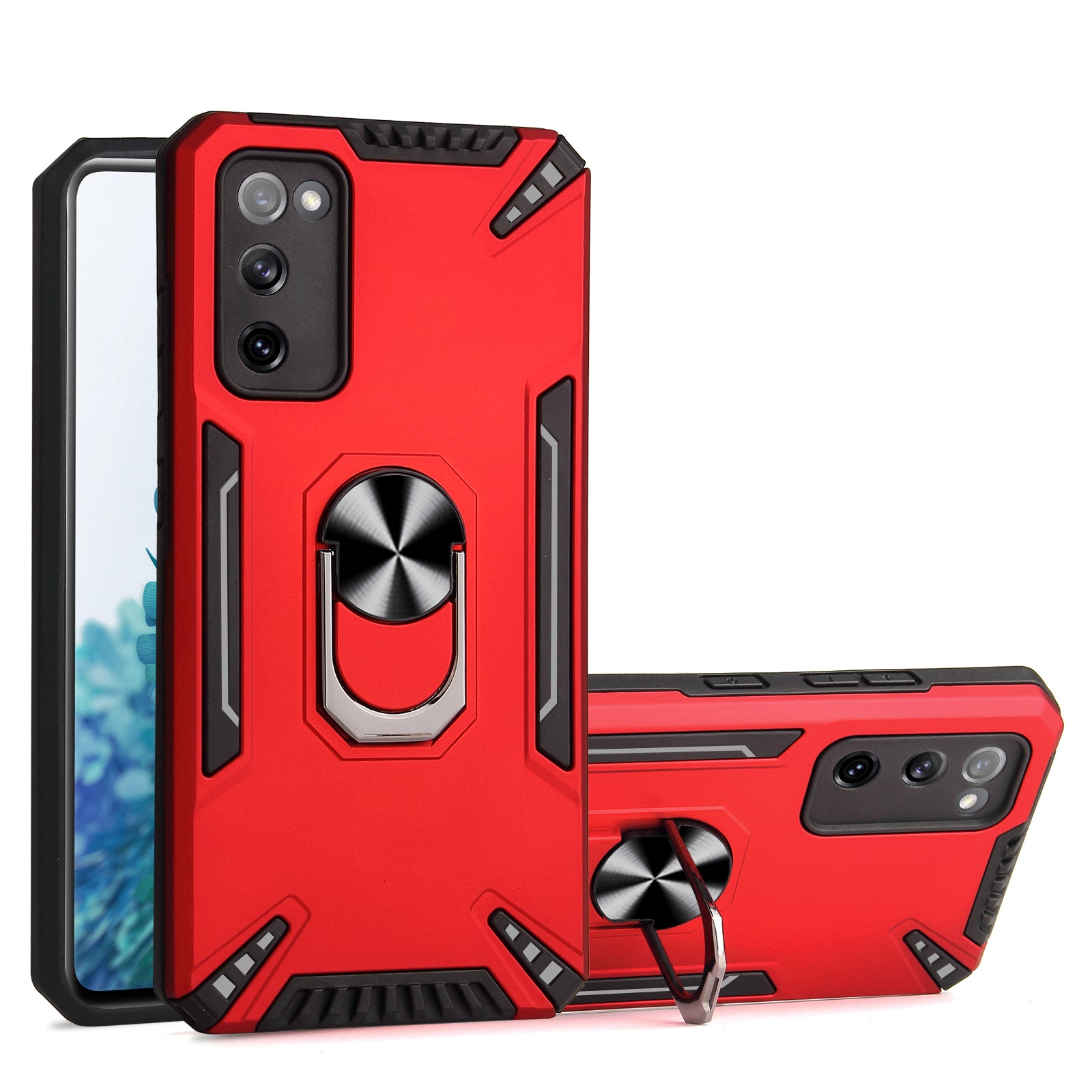 Built-In Metal Sheet Kickstand Design Hybrid Phone Case Cover Shell for Samsung Galaxy S20 FE 2022/S20 FE 4G/S20 FE 5G/S20 Lite - Red