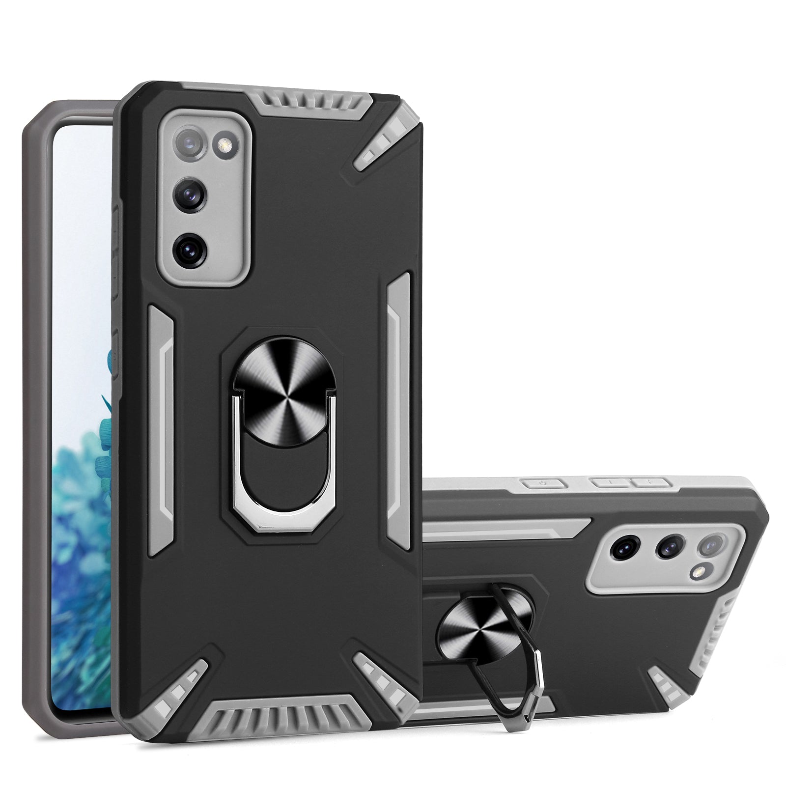 Built-In Metal Sheet Kickstand Design Hybrid Phone Case Cover Shell for Samsung Galaxy S20 FE 2022/S20 FE 4G/S20 FE 5G/S20 Lite - Grey