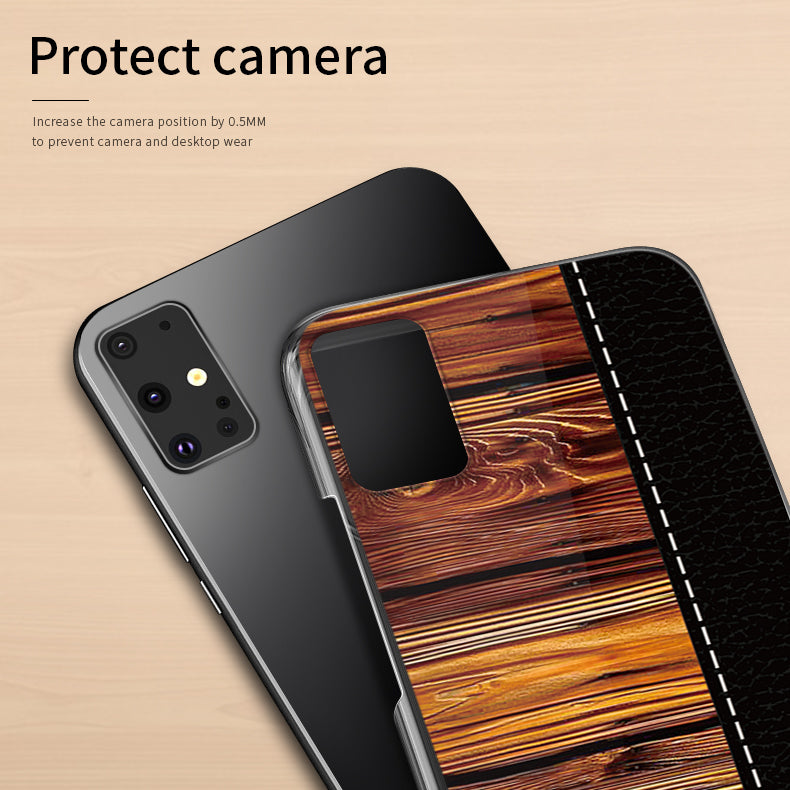 PINWUYO Pin Dun Series Wood Grain Pattern Splicing Protective PC Phone Case Shell for Samsung Galaxy S20 Plus - Brown