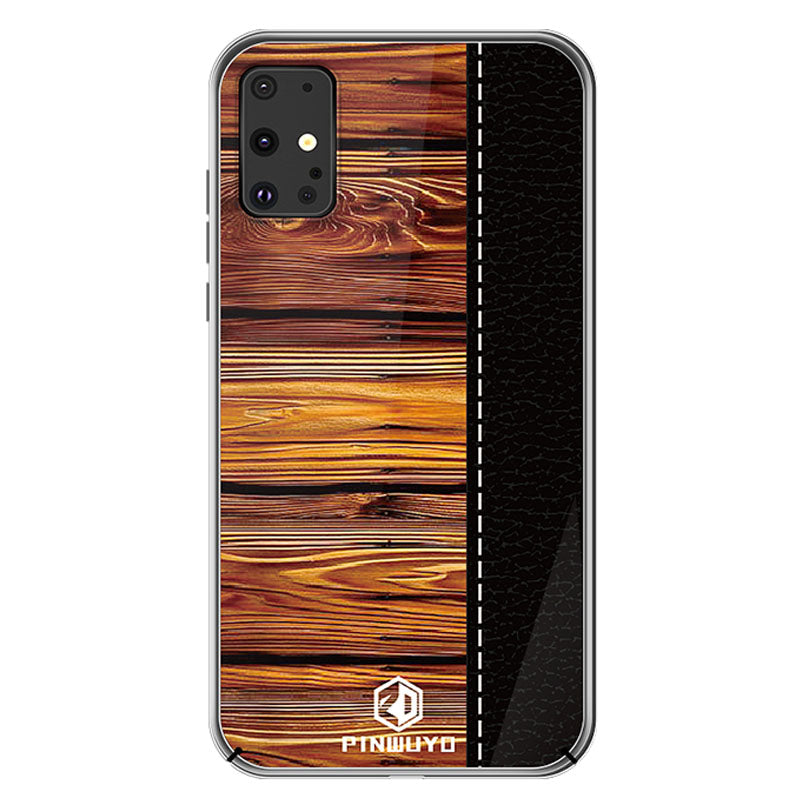 PINWUYO Pin Dun Series Wood Grain Pattern Splicing Protective PC Phone Case Shell for Samsung Galaxy S20 Plus - Black