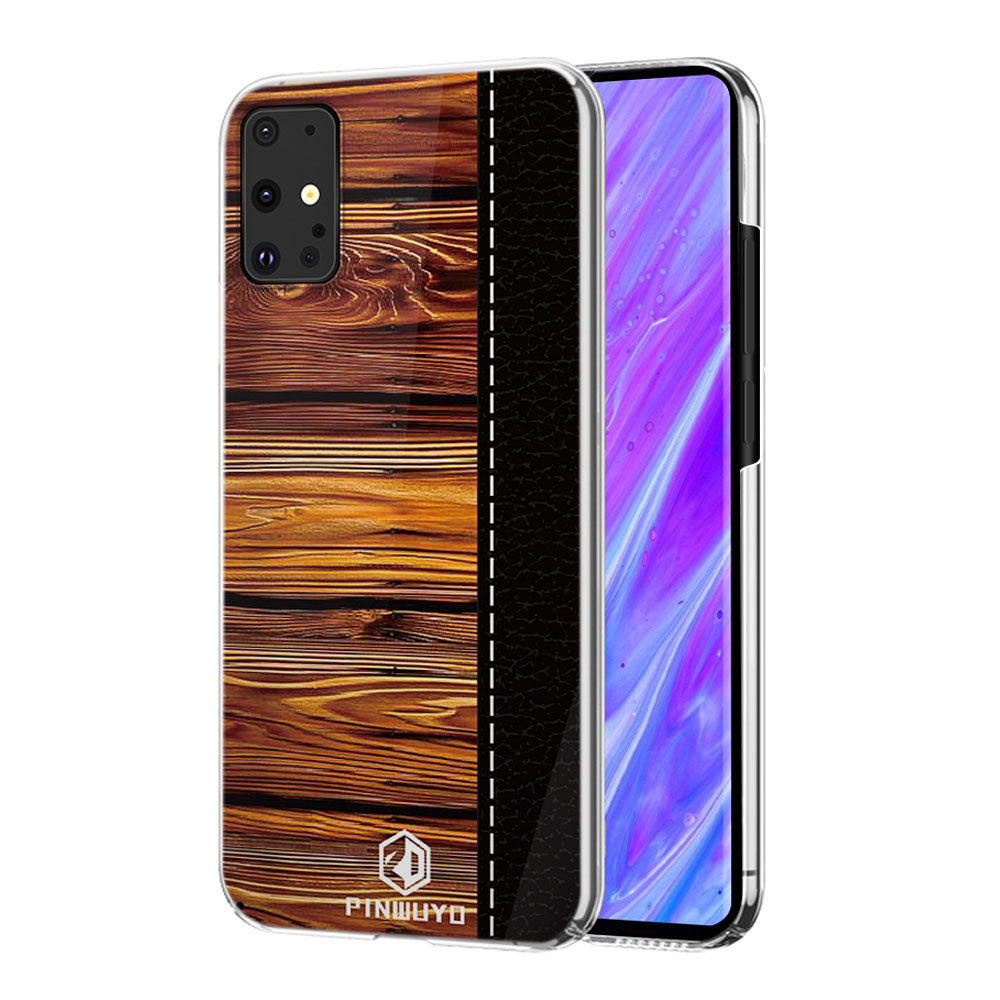 PINWUYO Pin Dun Series Wood Grain Pattern Splicing Protective PC Phone Case Shell for Samsung Galaxy S20 Plus - Black