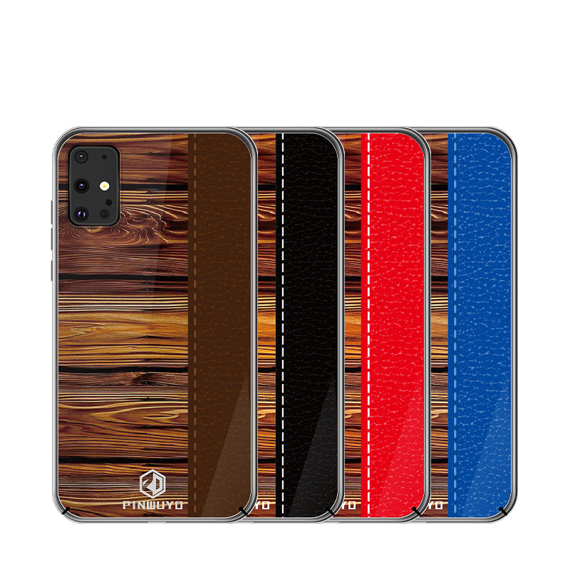 PINWUYO Pin Dun Series Wood Grain Pattern Splicing Protective PC Phone Case Shell for Samsung Galaxy S20 Plus - Blue