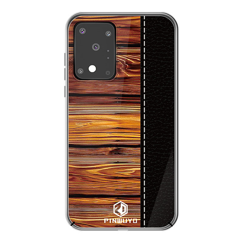 PINWUYO Pin Dun Series Wood Grain Splicing Hard PC Phone Back Case Protector for Samsung Galaxy S20 Ultra - Black