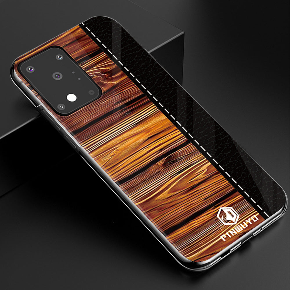 PINWUYO Pin Dun Series Wood Grain Splicing Hard PC Phone Back Case Protector for Samsung Galaxy S20 Ultra - Black