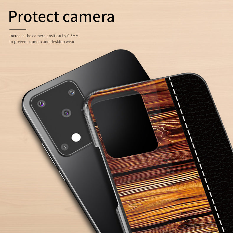 PINWUYO Pin Dun Series Wood Grain Splicing Hard PC Phone Back Case Protector for Samsung Galaxy S20 Ultra - Black