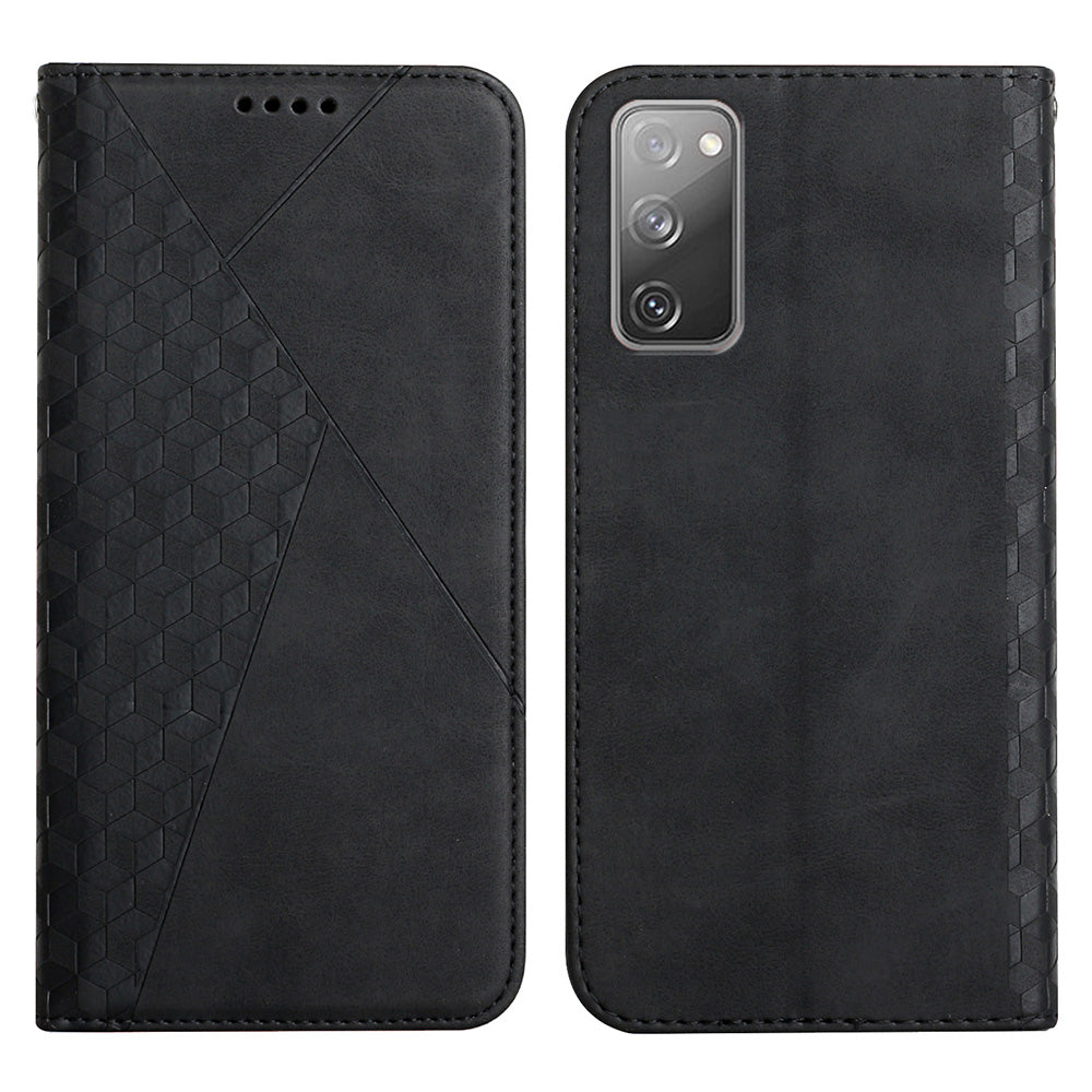 Rhombus Pattern Skin-touch Feel Magnetic Closure Leather Phone Case Cover for Samsung Galaxy S20 FE 2022/S20 FE 4G/S20 FE 5G/S20 Lite - Black