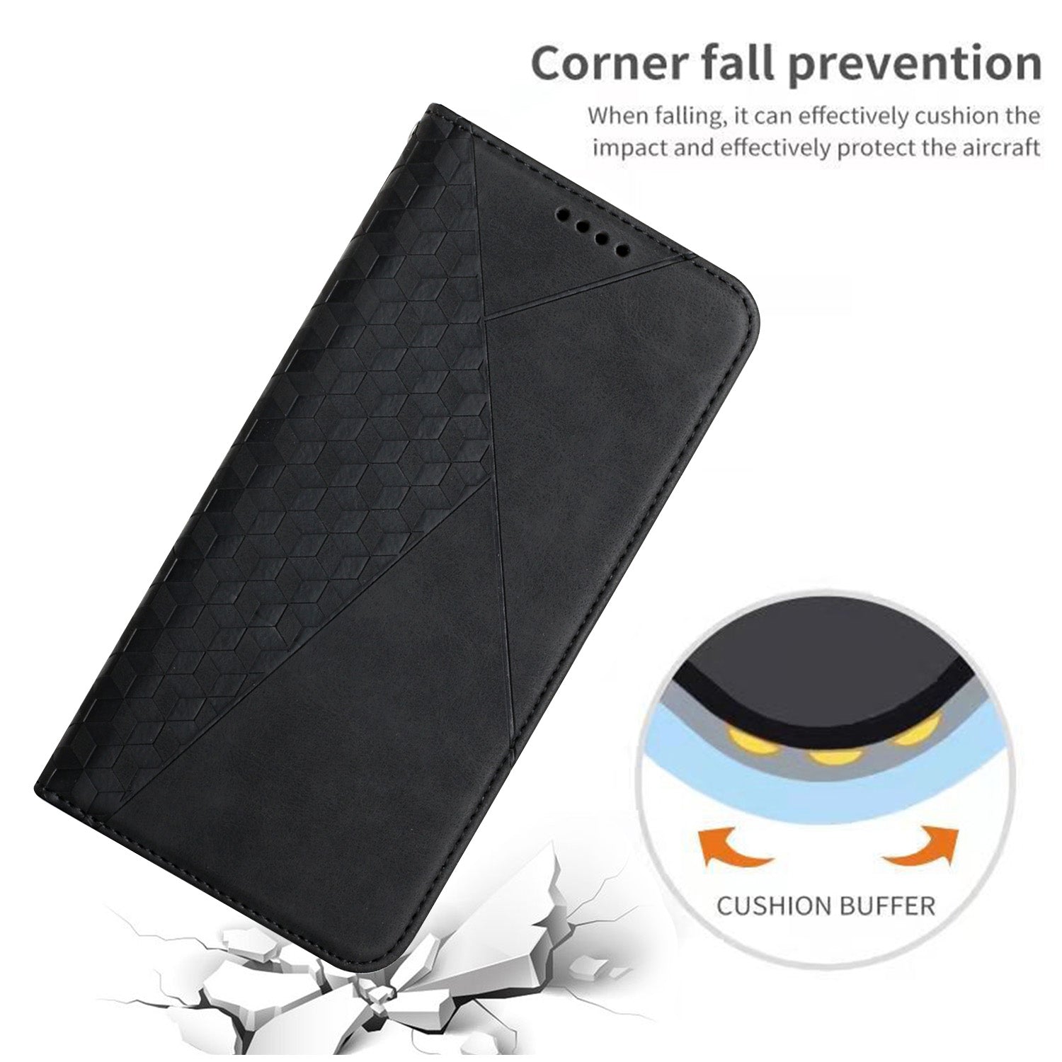 Rhombus Pattern Skin-touch Feel Magnetic Closure Leather Phone Case Cover for Samsung Galaxy S20 FE 2022/S20 FE 4G/S20 FE 5G/S20 Lite - Black