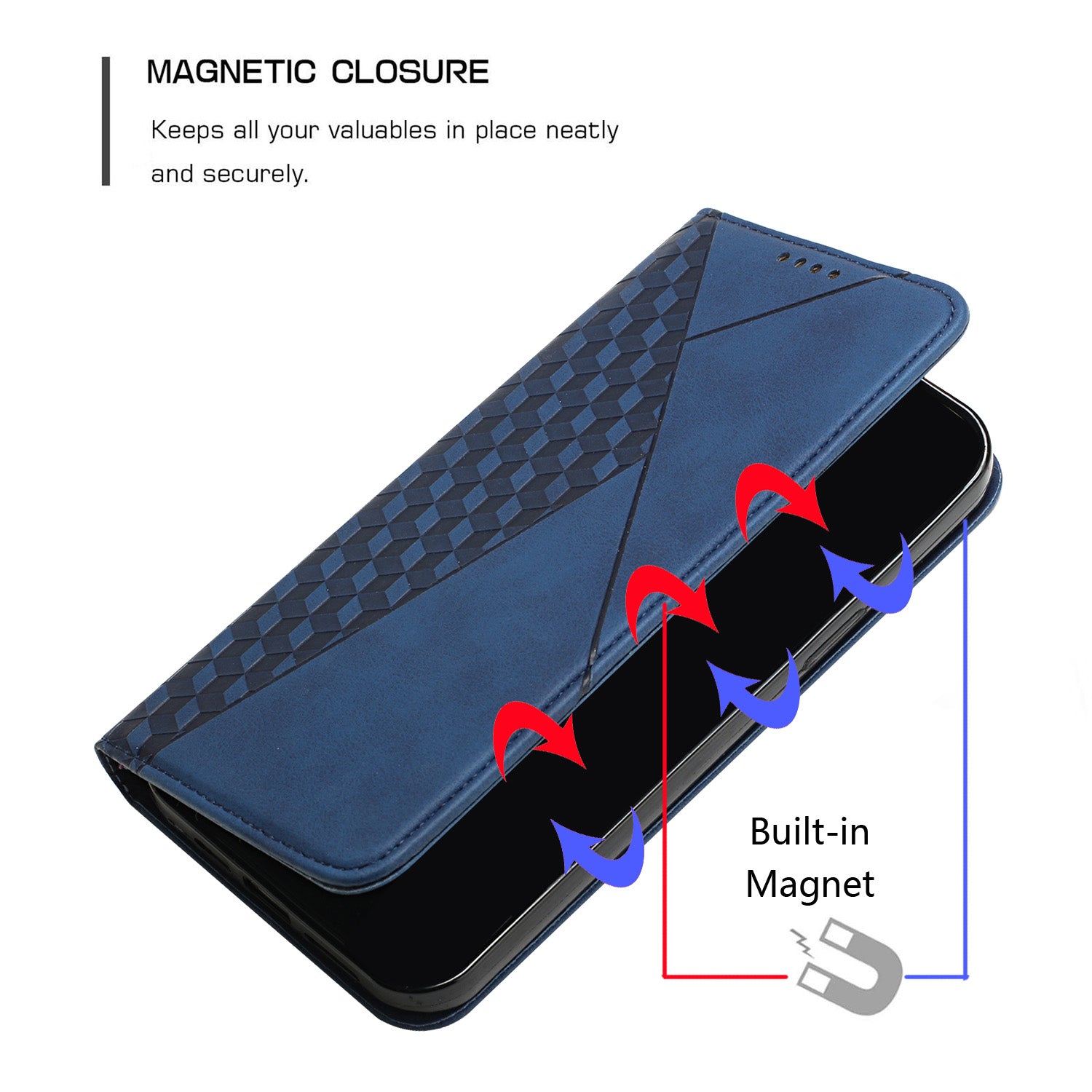 Rhombus Pattern Skin-touch Feel Magnetic Closure Leather Phone Case Cover for Samsung Galaxy S20 FE 2022/S20 FE 4G/S20 FE 5G/S20 Lite - Blue