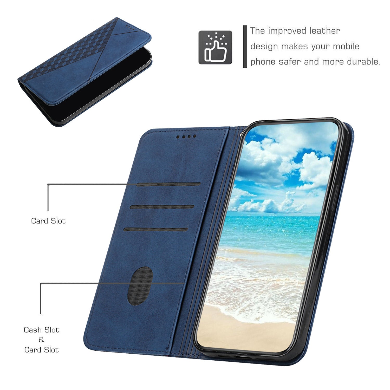 Rhombus Pattern Skin-touch Feel Magnetic Closure Leather Phone Case Cover for Samsung Galaxy S20 FE 2022/S20 FE 4G/S20 FE 5G/S20 Lite - Blue