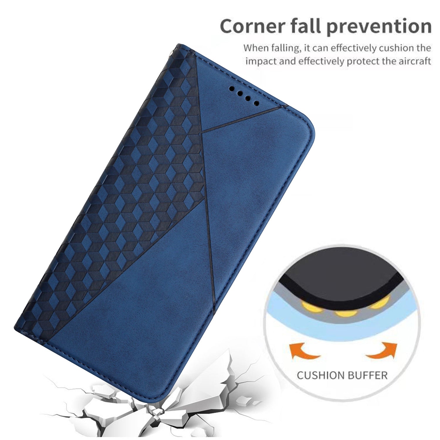 Rhombus Pattern Skin-touch Feel Magnetic Closure Leather Phone Case Cover for Samsung Galaxy S20 FE 2022/S20 FE 4G/S20 FE 5G/S20 Lite - Blue