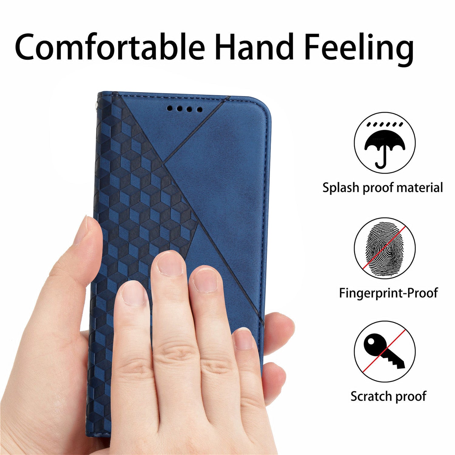 Rhombus Pattern Skin-touch Feel Magnetic Closure Leather Phone Case Cover for Samsung Galaxy S20 FE 2022/S20 FE 4G/S20 FE 5G/S20 Lite - Blue