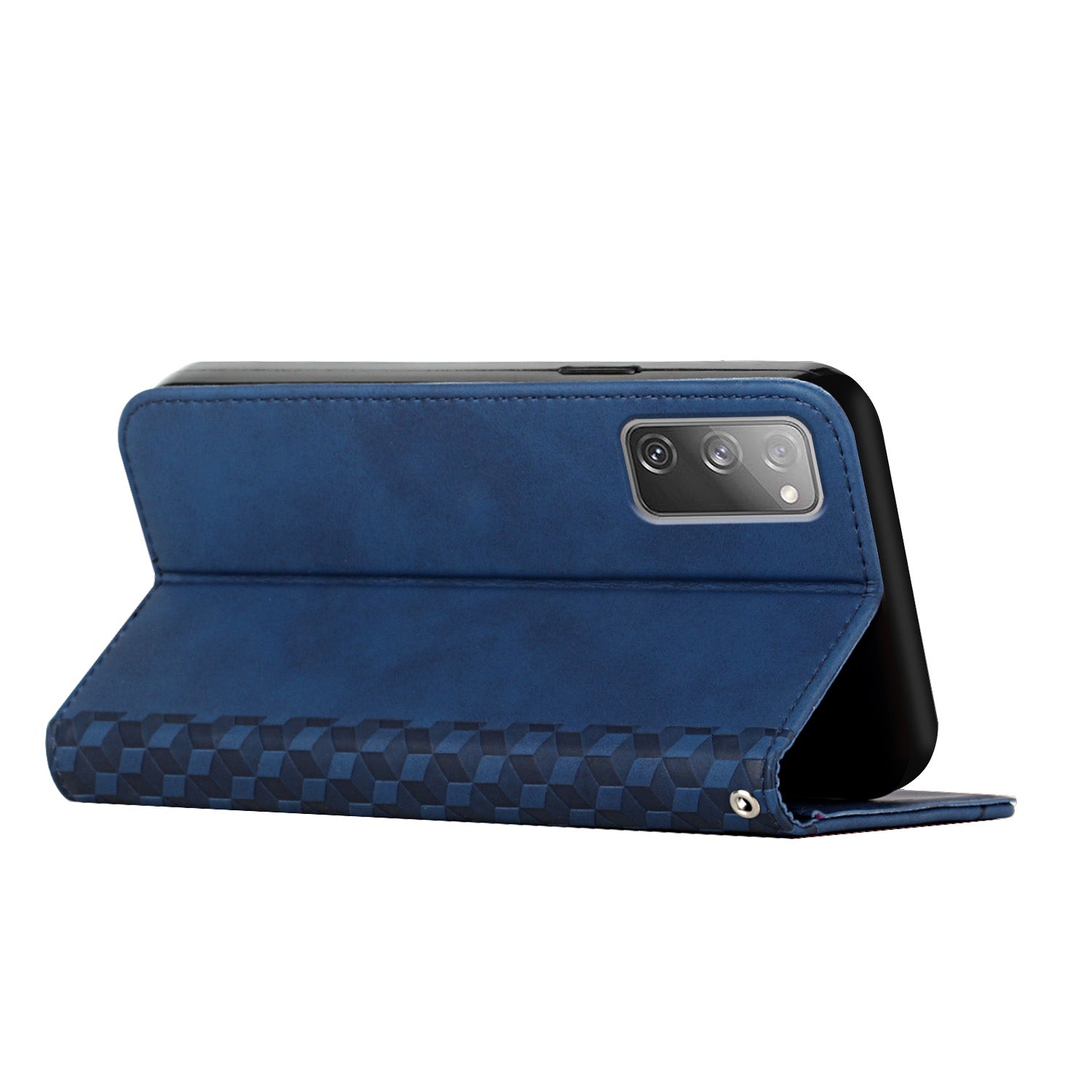 Rhombus Pattern Skin-touch Feel Magnetic Closure Leather Phone Case Cover for Samsung Galaxy S20 FE 2022/S20 FE 4G/S20 FE 5G/S20 Lite - Blue