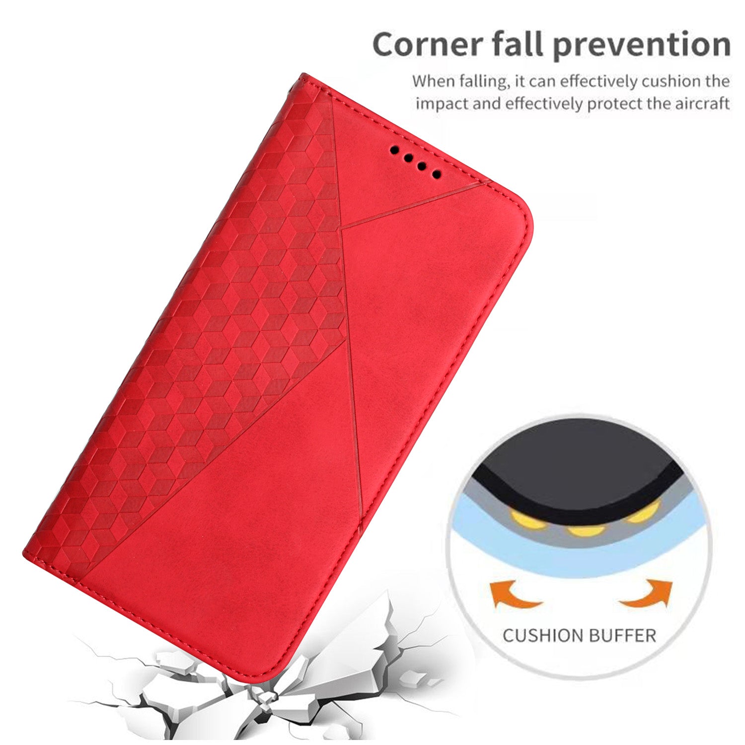 Rhombus Pattern Skin-touch Feel Magnetic Closure Leather Phone Case Cover for Samsung Galaxy S20 FE 2022/S20 FE 4G/S20 FE 5G/S20 Lite - Red