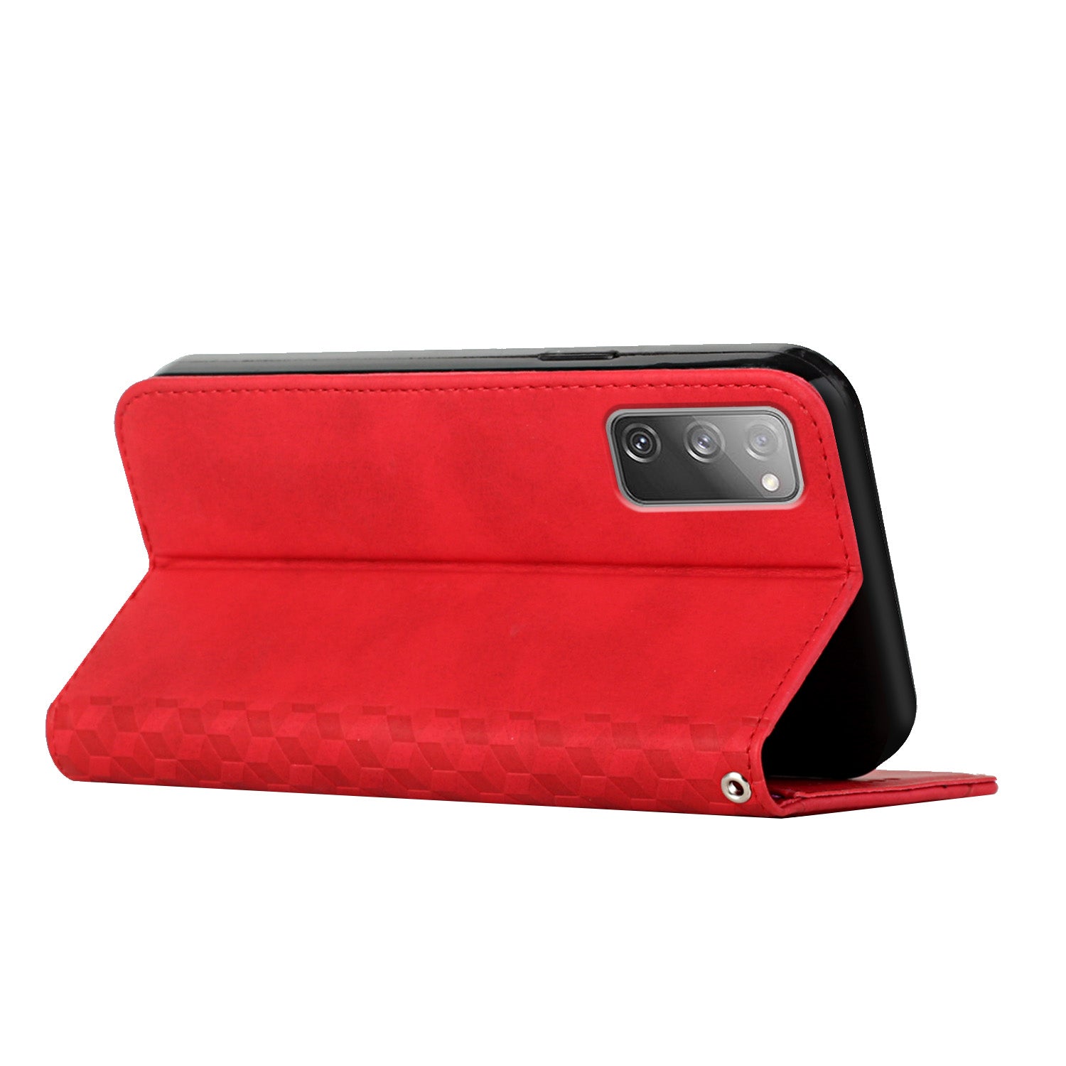 Rhombus Pattern Skin-touch Feel Magnetic Closure Leather Phone Case Cover for Samsung Galaxy S20 FE 2022/S20 FE 4G/S20 FE 5G/S20 Lite - Red