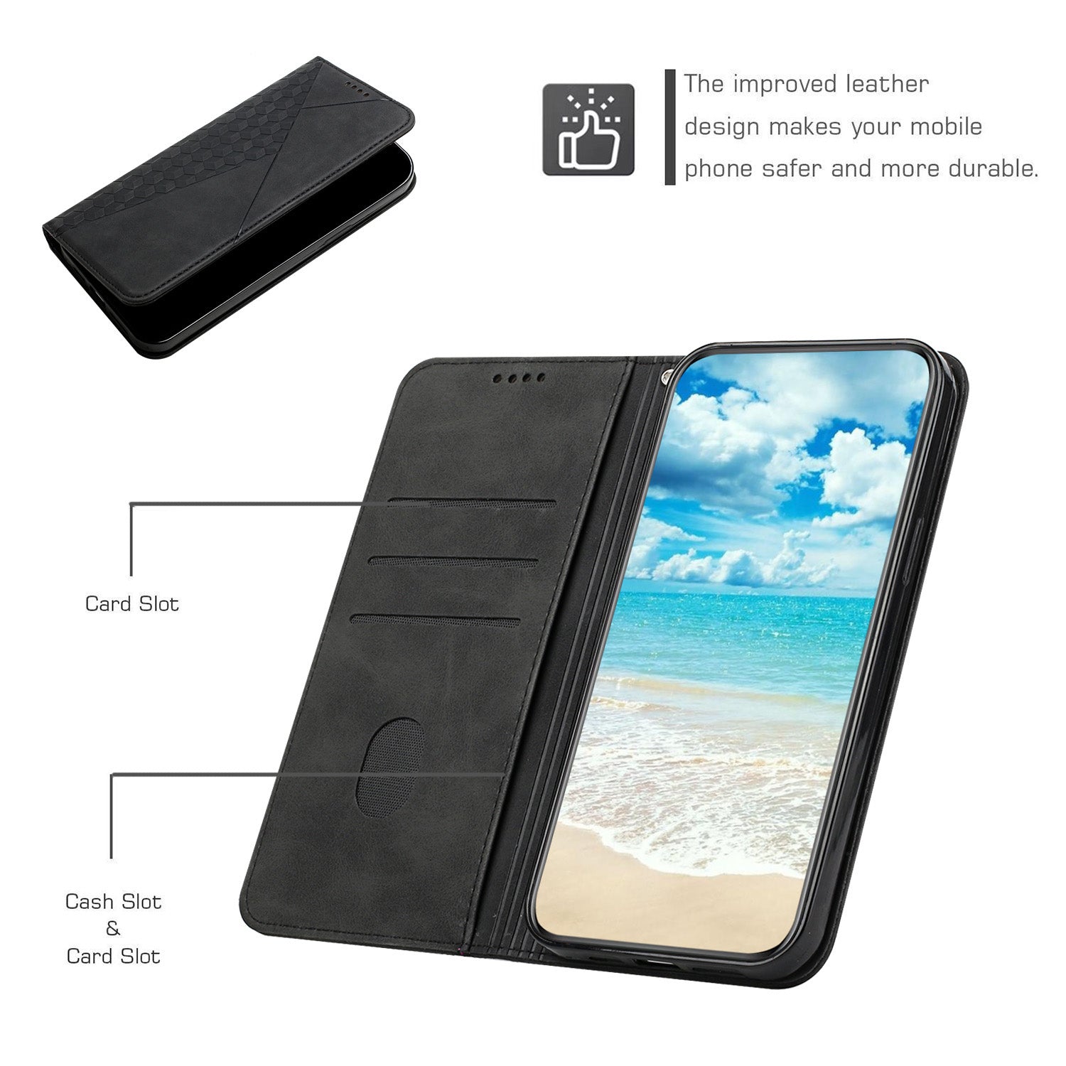 Skin-touch Feel Geometric Pattern Magnetic Absorption Leather Case Stand Wallet Shell for Samsung Galaxy S20 Ultra - Black