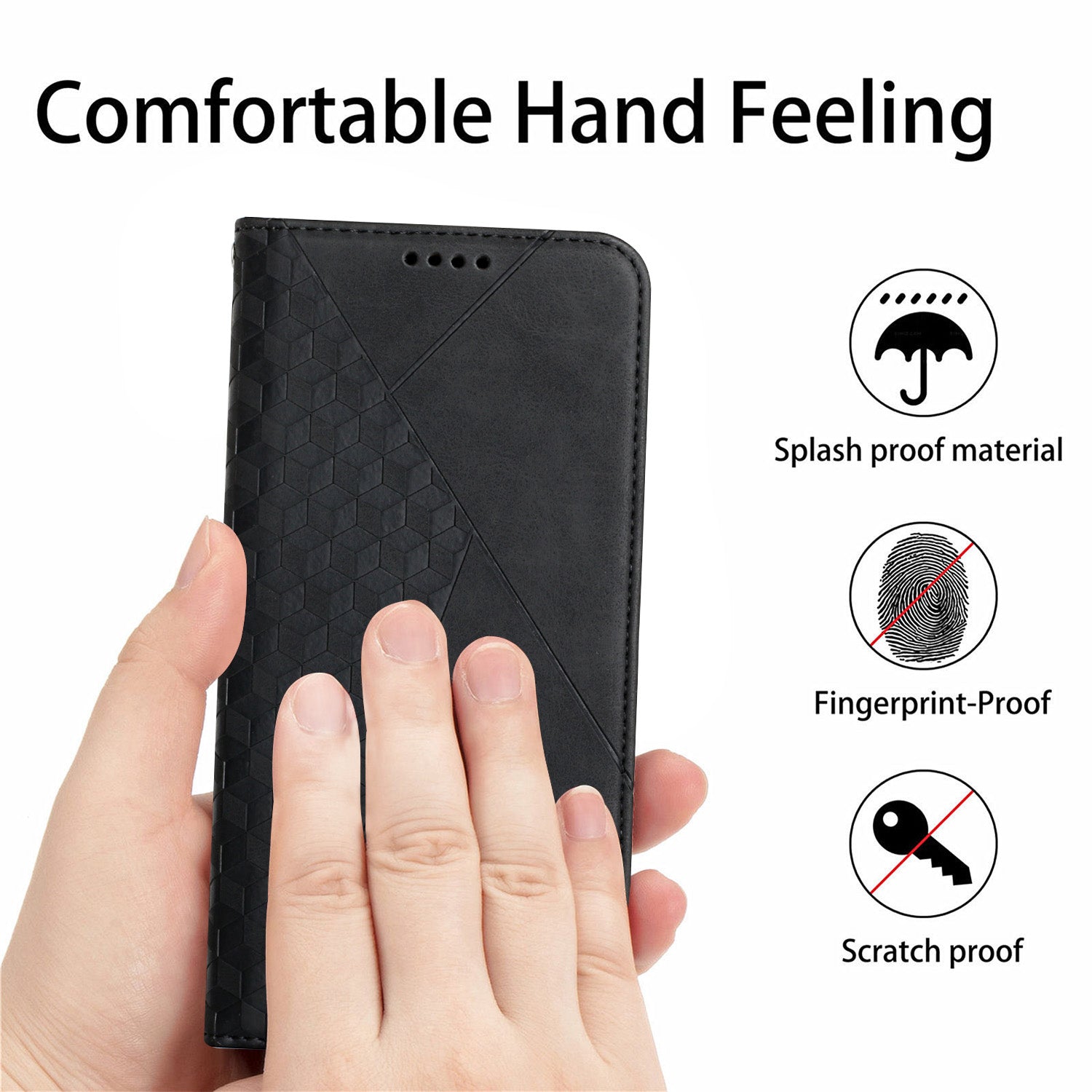 Skin-touch Feel Geometric Pattern Magnetic Absorption Leather Case Stand Wallet Shell for Samsung Galaxy S20 Ultra - Black