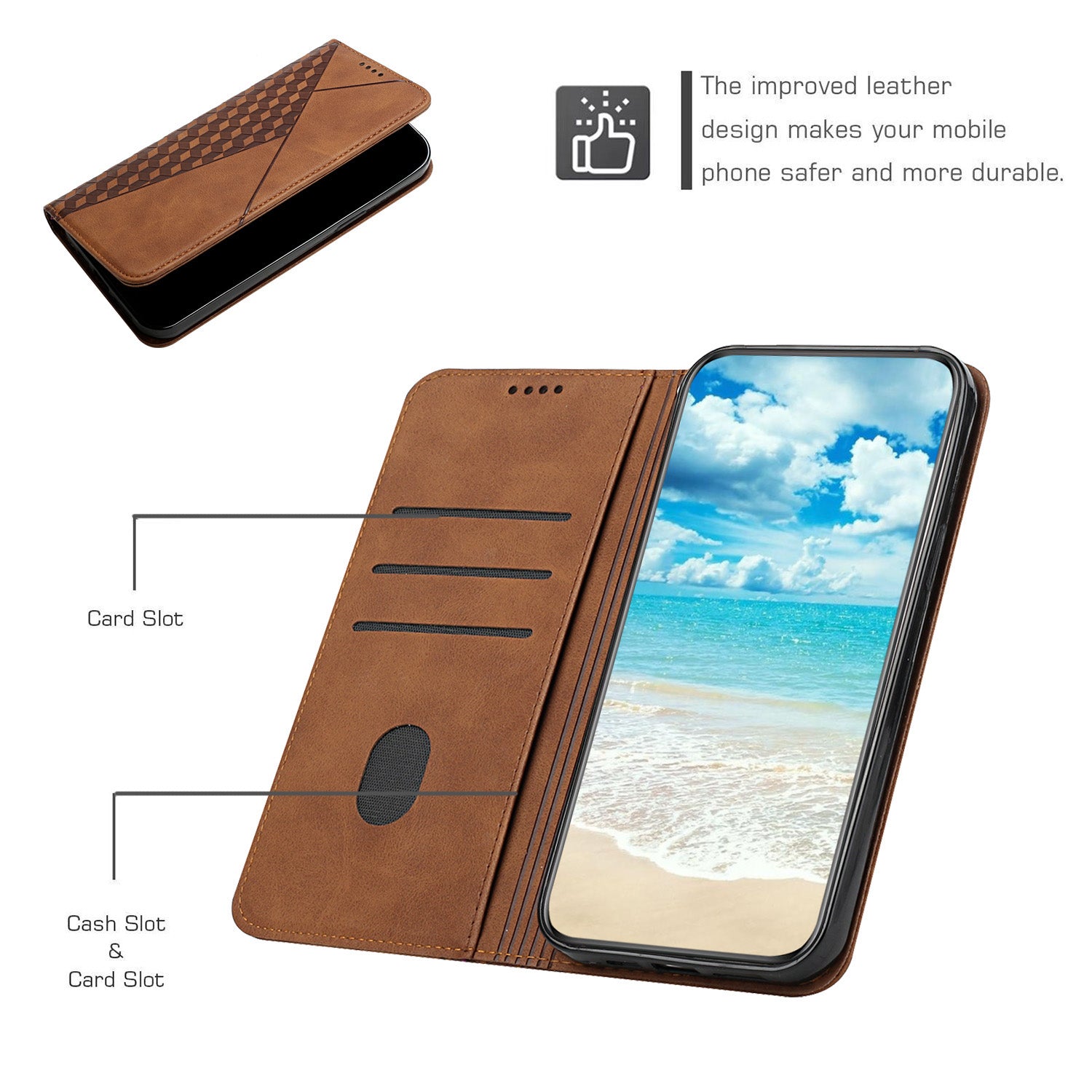 Skin-touch Feel Geometric Pattern Magnetic Absorption Leather Case Stand Wallet Shell for Samsung Galaxy S20 Ultra - Brown