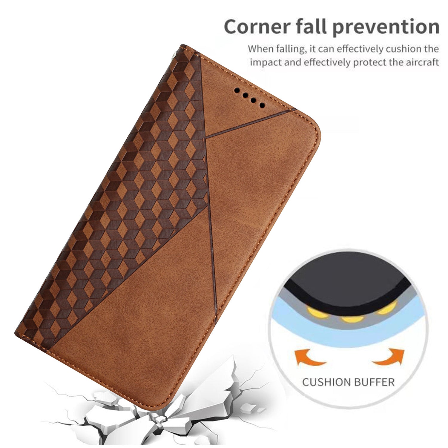 Skin-touch Feel Geometric Pattern Magnetic Absorption Leather Case Stand Wallet Shell for Samsung Galaxy S20 Ultra - Brown