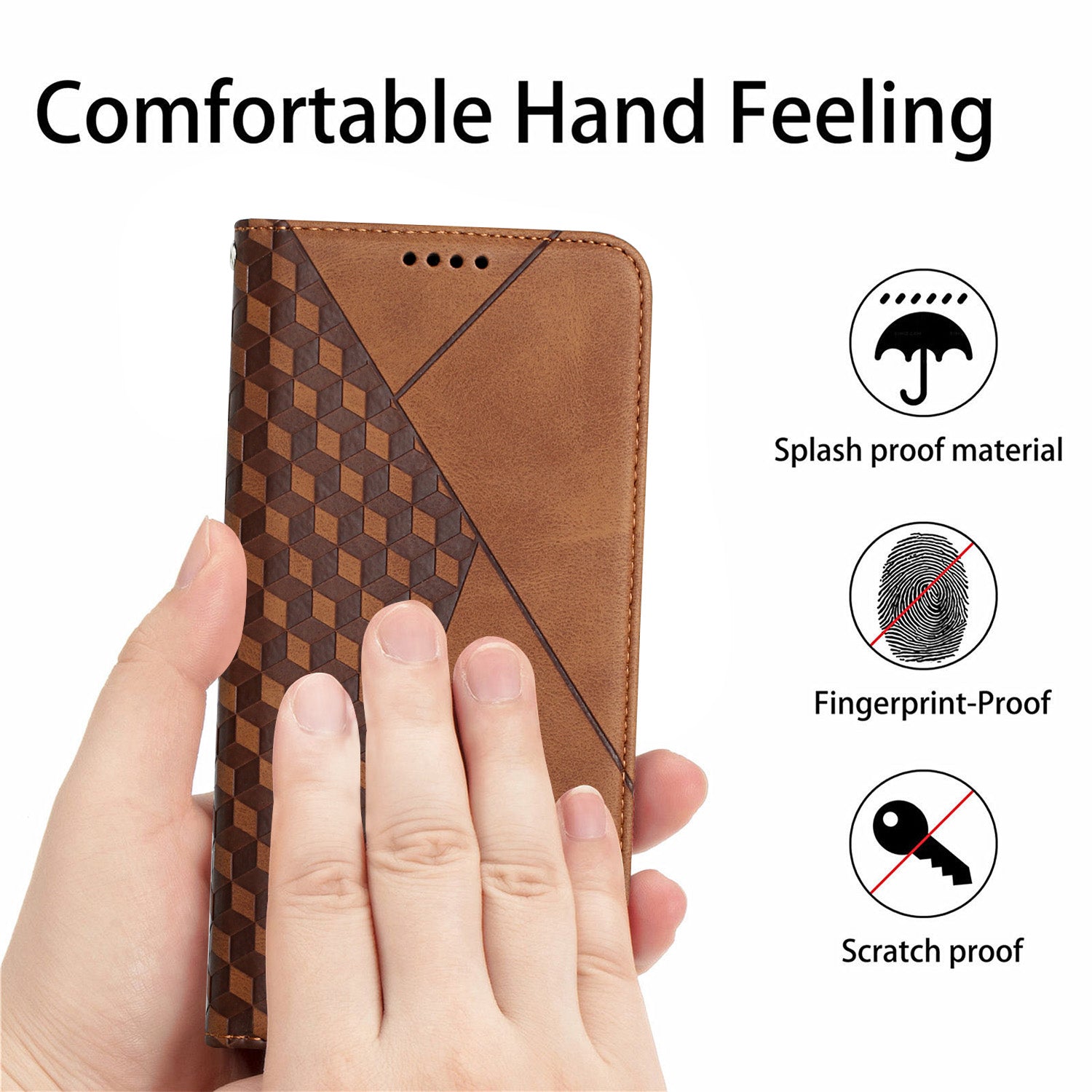 Skin-touch Feel Geometric Pattern Magnetic Absorption Leather Case Stand Wallet Shell for Samsung Galaxy S20 Ultra - Brown