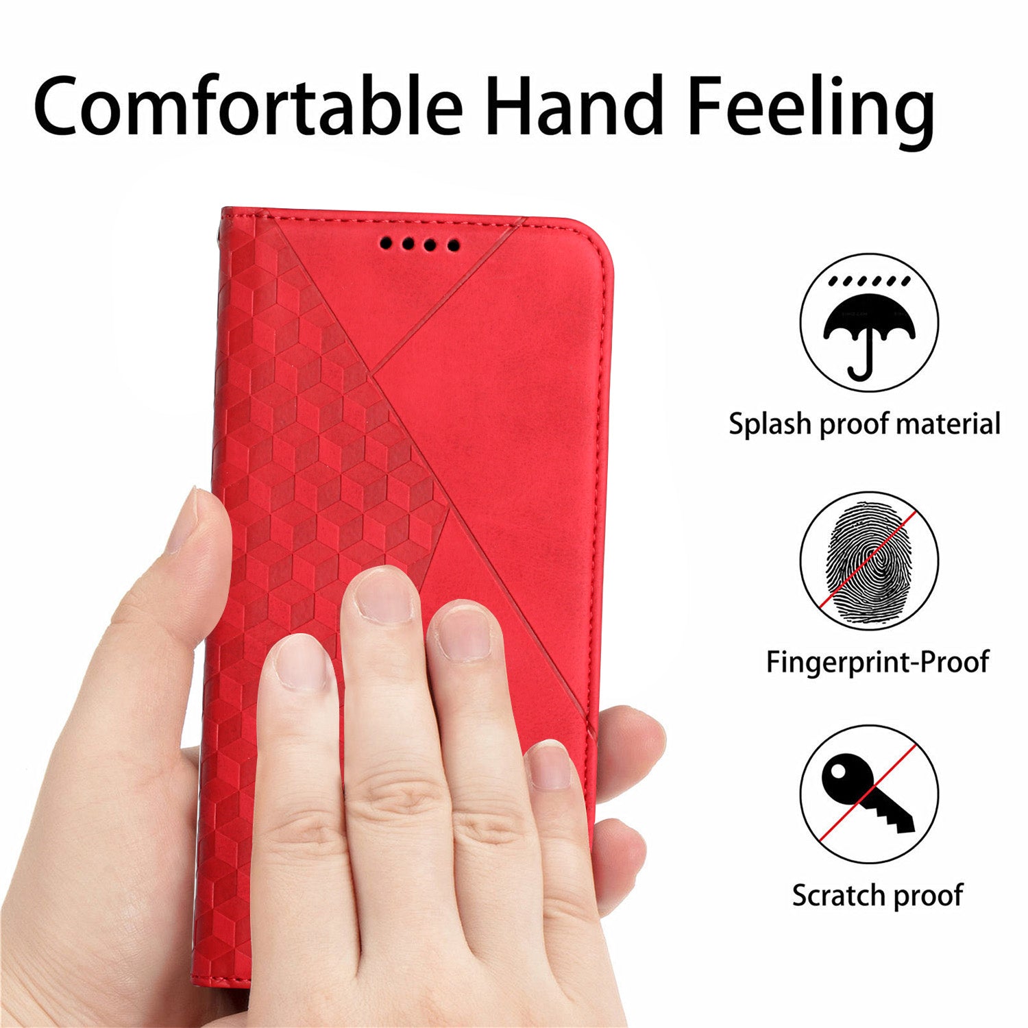 Skin-touch Feel Geometric Pattern Magnetic Absorption Leather Case Stand Wallet Shell for Samsung Galaxy S20 Ultra - Red