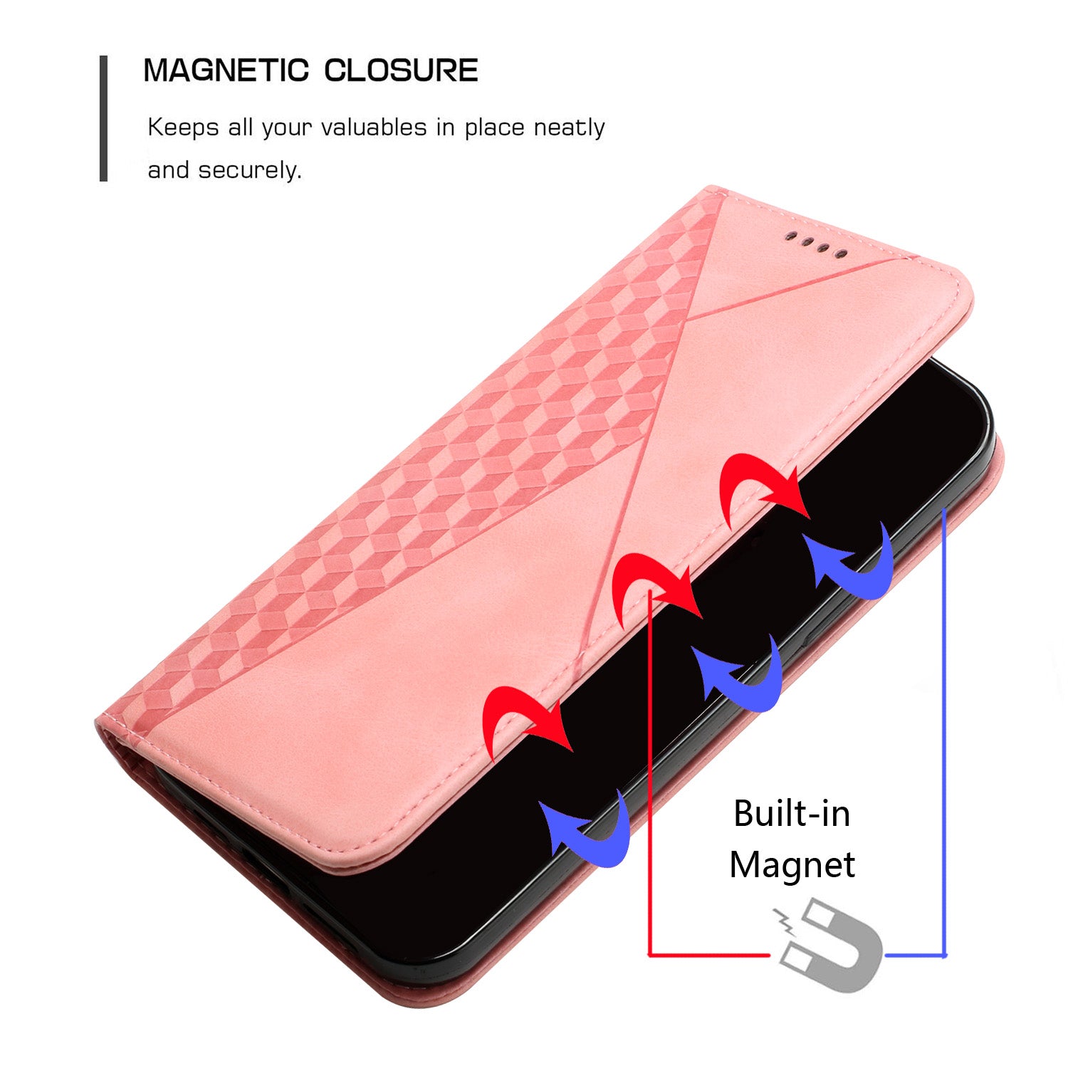 Skin-touch Feel Geometric Pattern Magnetic Absorption Leather Case Stand Wallet Shell for Samsung Galaxy S20 Ultra - Rose Gold