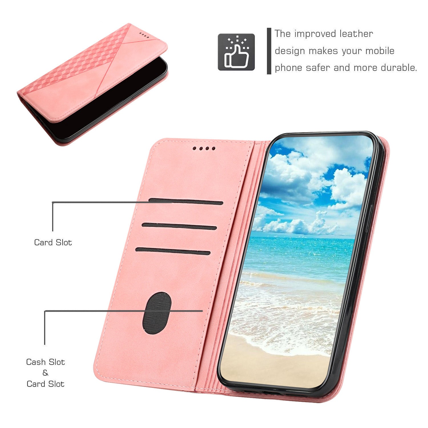 Skin-touch Feel Geometric Pattern Magnetic Absorption Leather Case Stand Wallet Shell for Samsung Galaxy S20 Ultra - Rose Gold