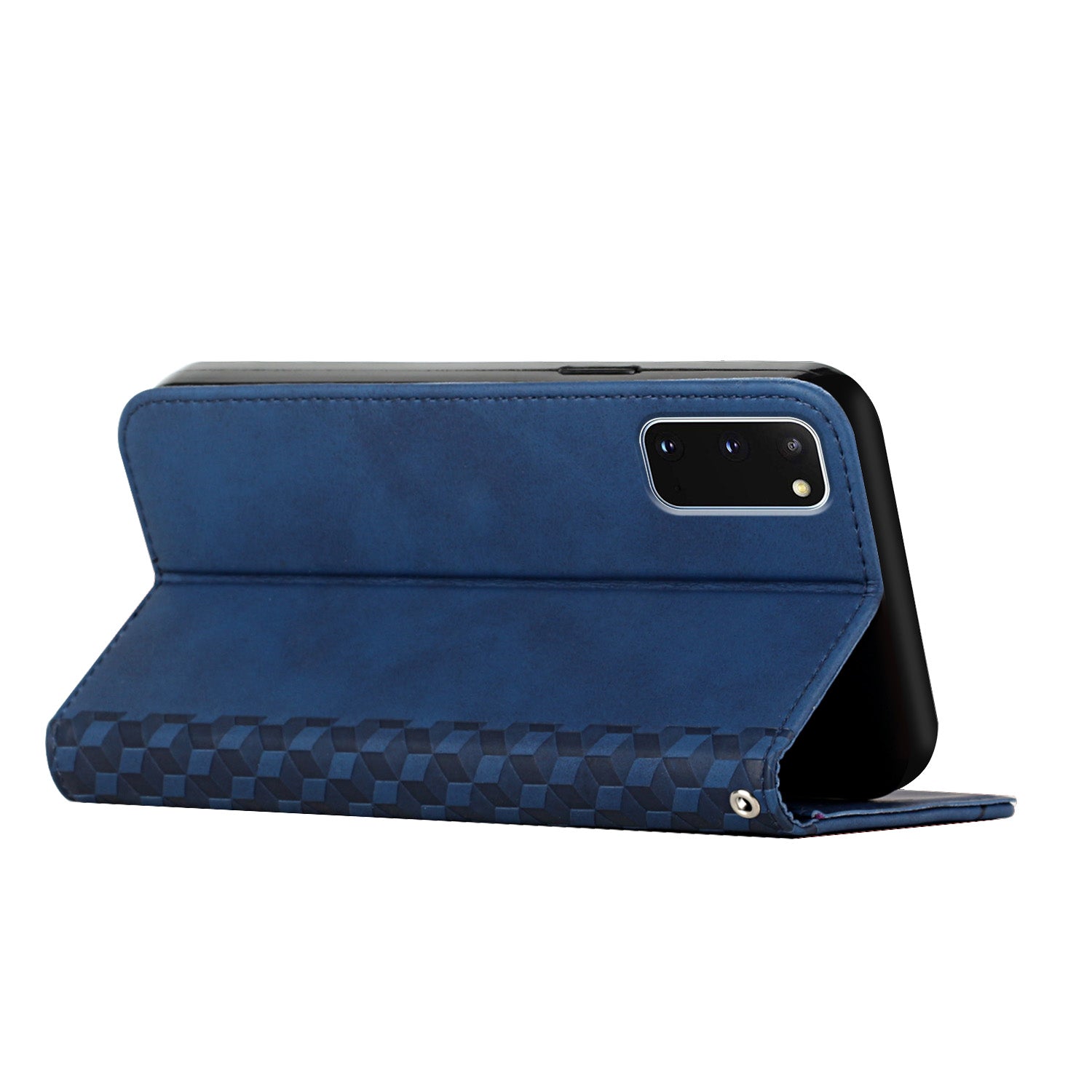 Rhombus Pattern Auto-absorbed Skin-touch Full-Protection Leather Wallet Cell Phone Stand Cover Case for Samsung Galaxy S20 4G/S20 5G - Blue