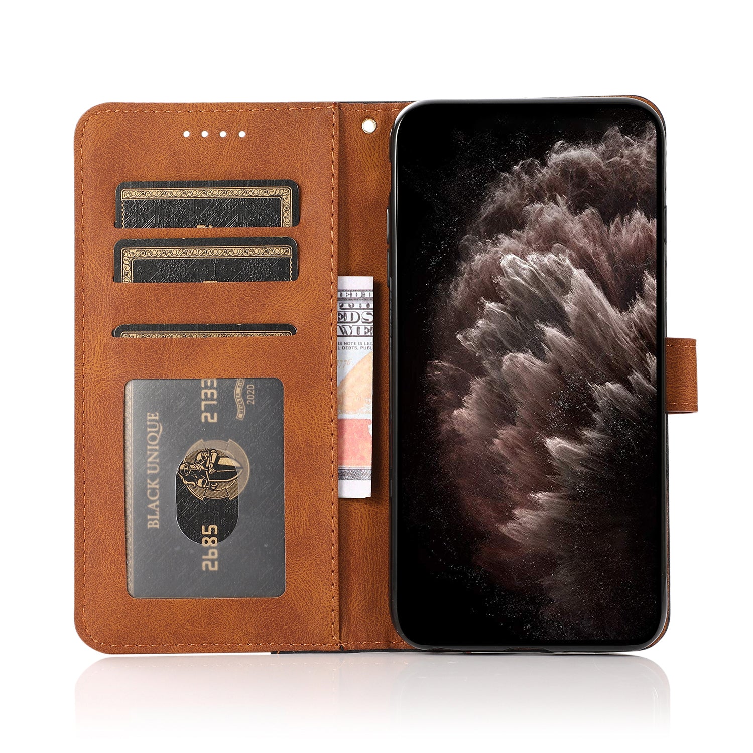 Color Splicing Design PU Leather Cell Phone Full-Protection Wallet Stand Case Shell with Lanyard for Samsung Galaxy S20 4G/S20 5G - Black/Brown