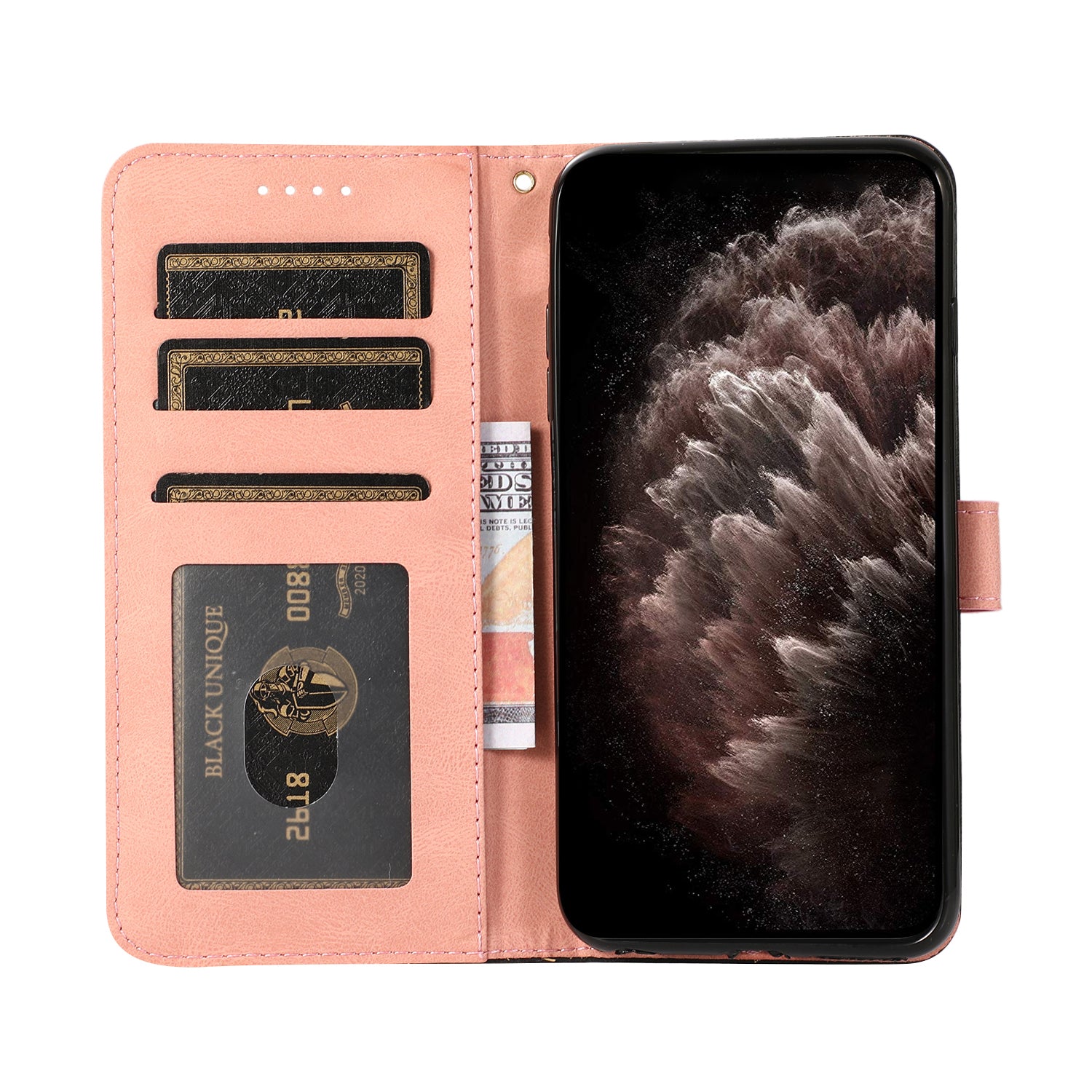 Color Splicing Design PU Leather Cell Phone Full-Protection Wallet Stand Case Shell with Lanyard for Samsung Galaxy S20 4G/S20 5G - Black/Rose Gold