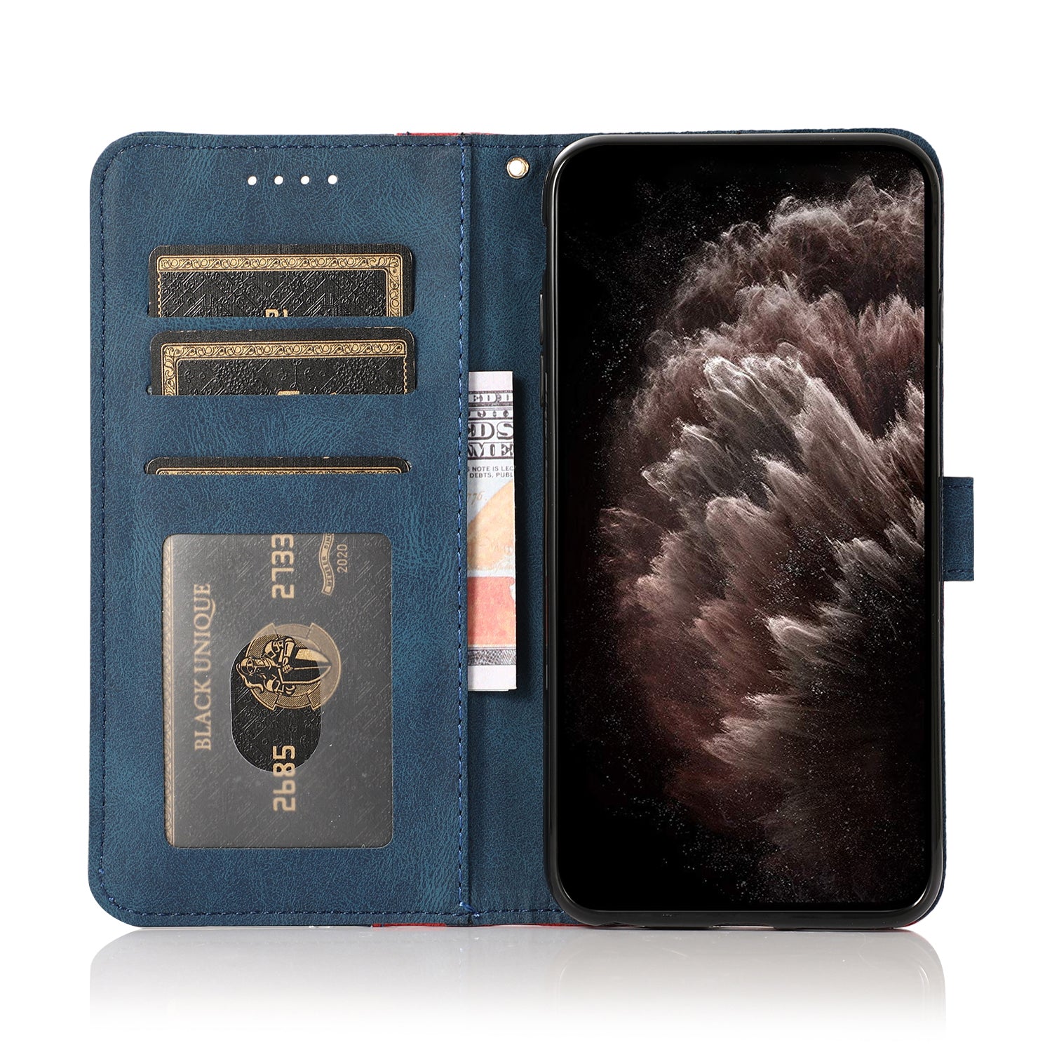 Anti-Drop Dual Color Anti-Scratch Wallet Design Leather Phone Case with Stand and Strap for Samsung Galaxy S20 Ultra - Red/Blue