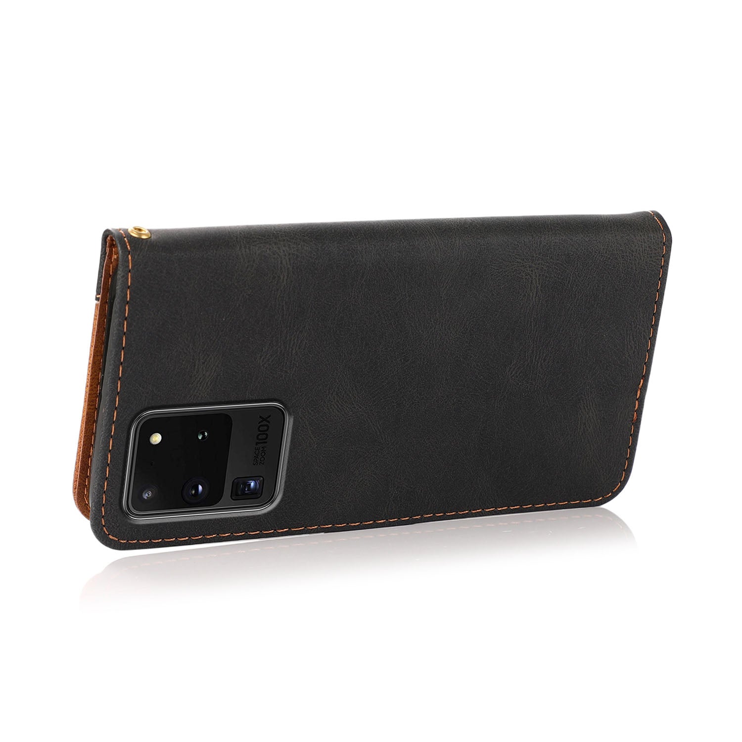 Anti-Drop Dual Color Anti-Scratch Wallet Design Leather Phone Case with Stand and Strap for Samsung Galaxy S20 Ultra - Black/Brown