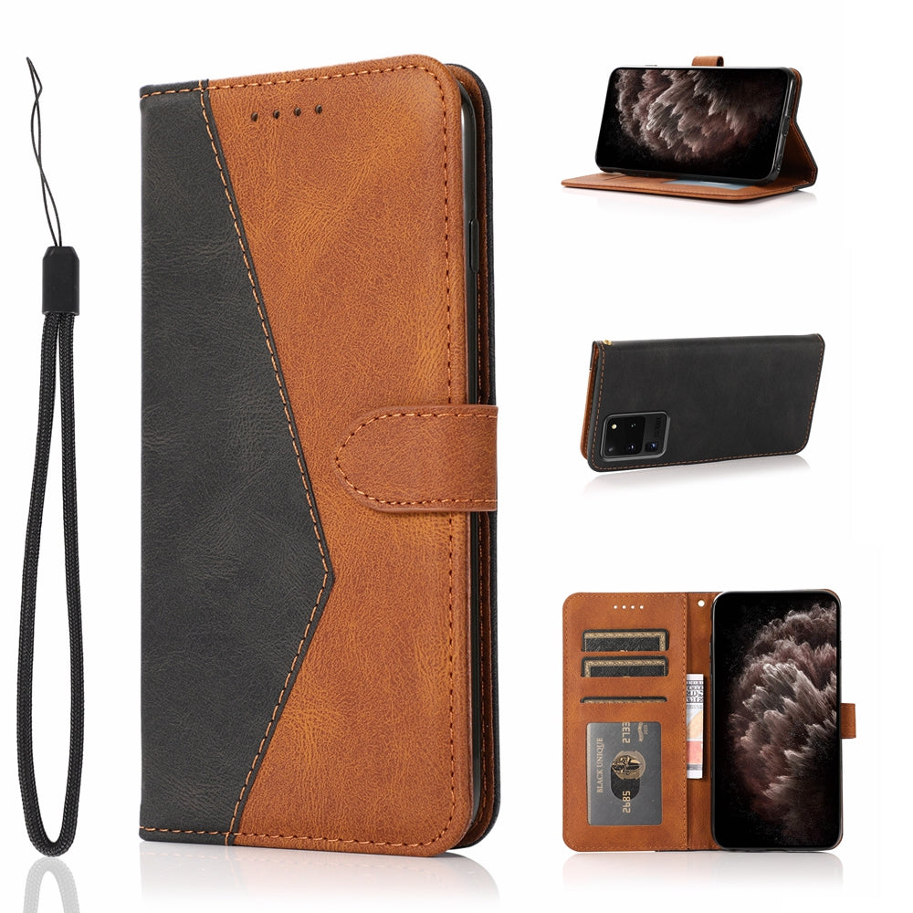 Anti-Drop Dual Color Anti-Scratch Wallet Design Leather Phone Case with Stand and Strap for Samsung Galaxy S20 Ultra - Black/Brown