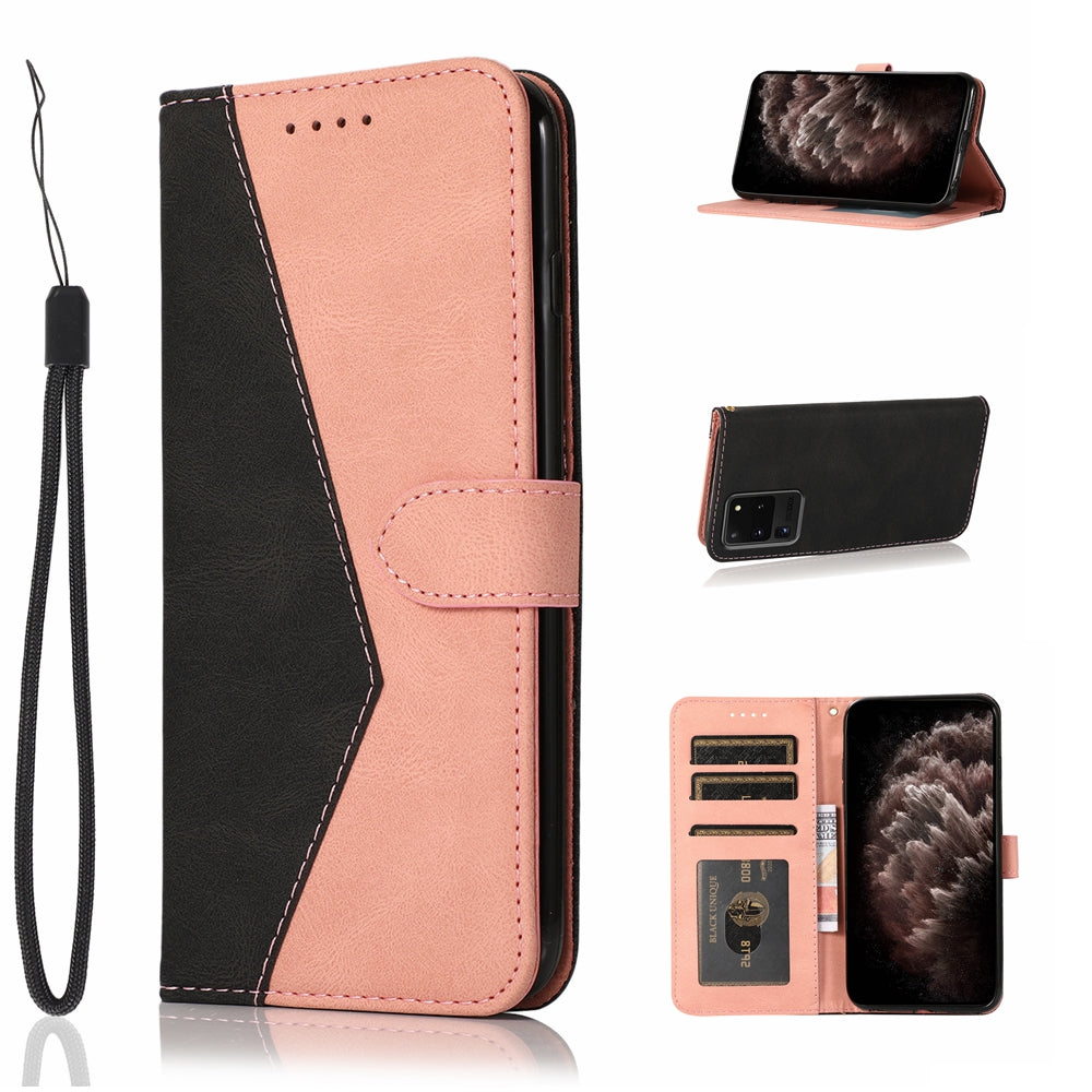 Anti-Drop Dual Color Anti-Scratch Wallet Design Leather Phone Case with Stand and Strap for Samsung Galaxy S20 Ultra - Black/Rose Gold