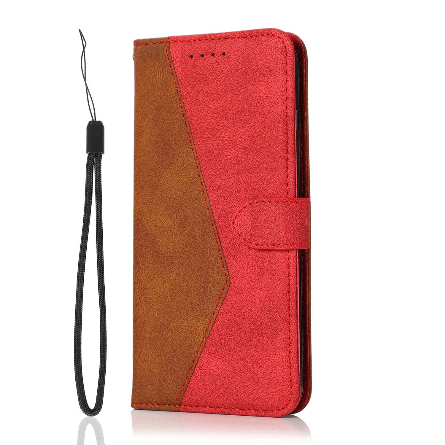 Anti-Drop Dual Color Anti-Scratch Wallet Design Leather Phone Case with Stand and Strap for Samsung Galaxy S20 Ultra - Brown/Red