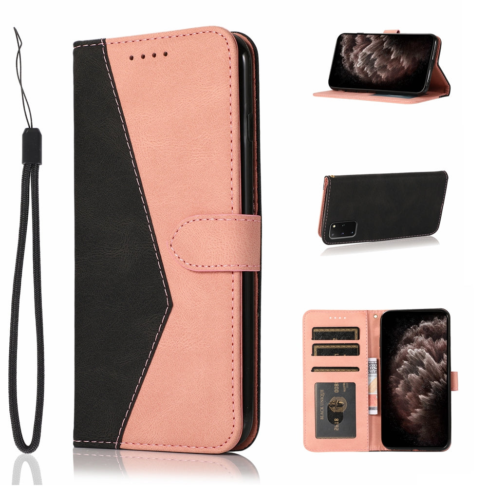 All-Round Protection Dual Color Anti-Drop Wallet Stand Design Leather Phone Case with Handy Strap for Samsung Galaxy S20 Plus 4G/5G - Black/Rose Gold