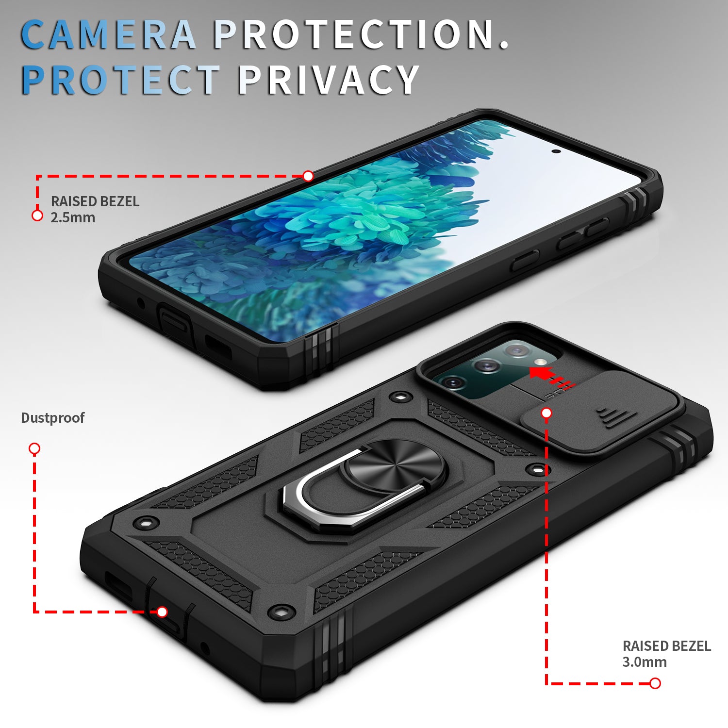 Camera Slider Design 3-in-1 TPU + PC + Metal Phone Cover Case for Samsung Galaxy S20 FE 2022/S20 FE 4G/S20 FE 5G/S20 Lite - Black