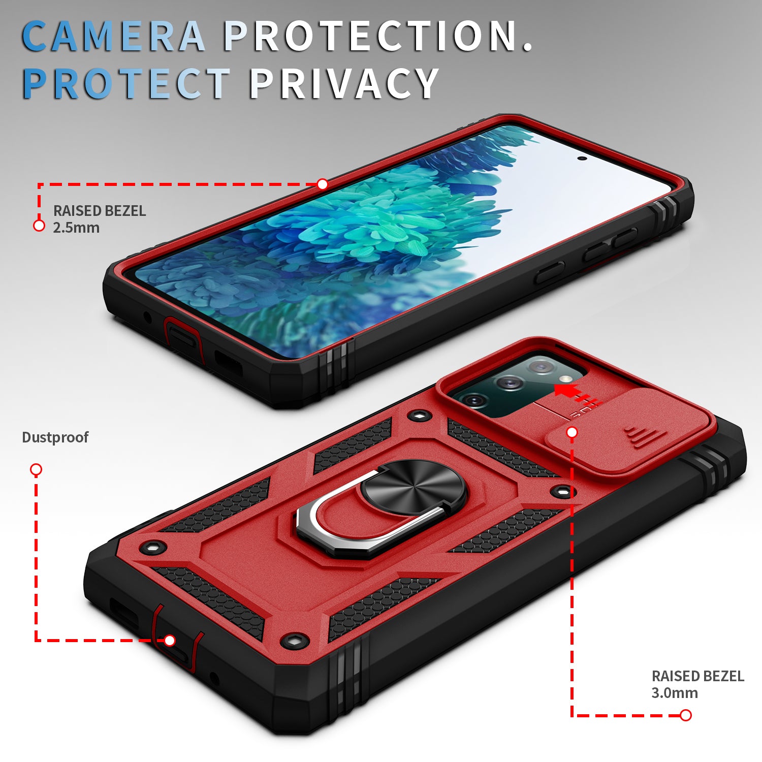 Camera Slider Design 3-in-1 TPU + PC + Metal Phone Cover Case for Samsung Galaxy S20 FE 2022/S20 FE 4G/S20 FE 5G/S20 Lite - Red/Black