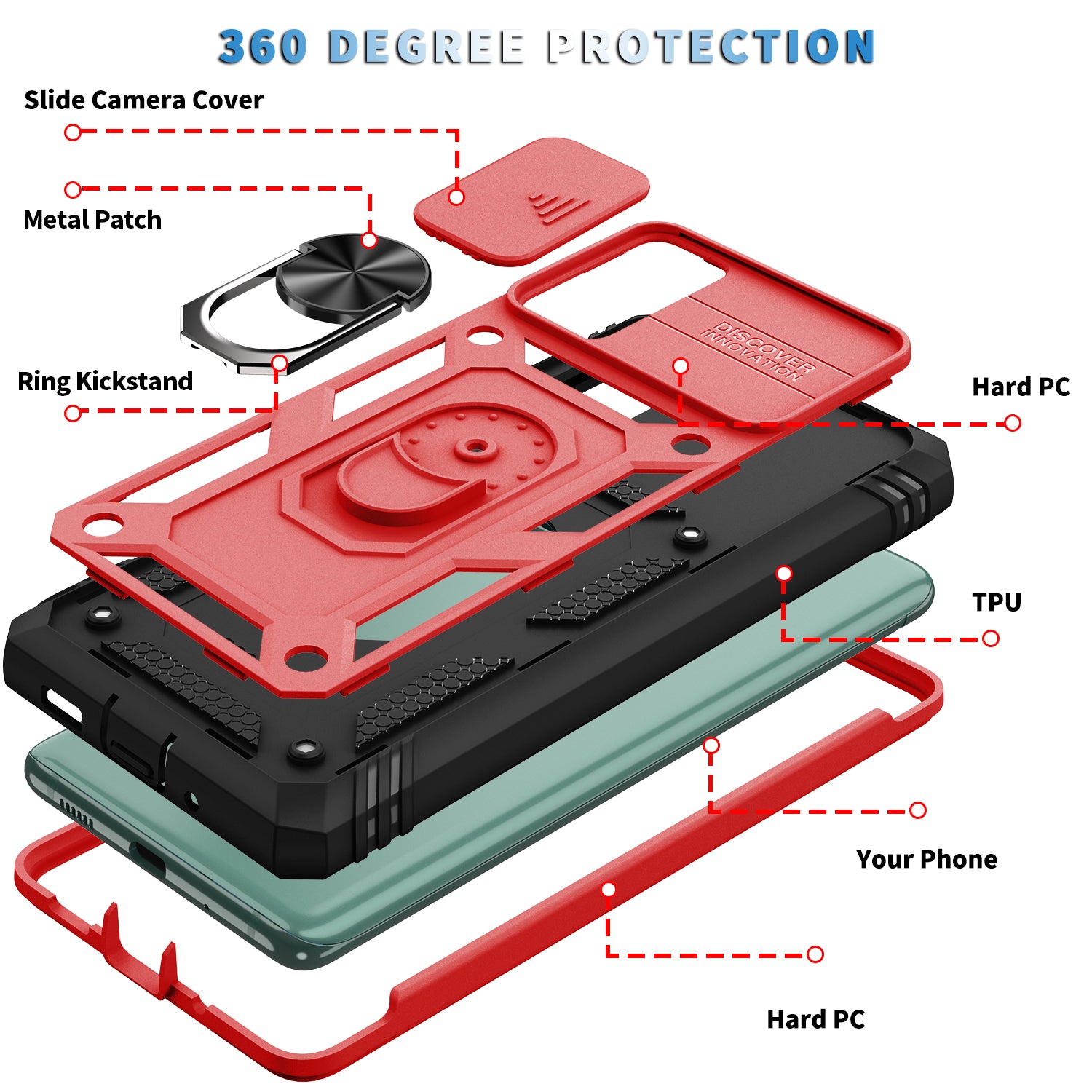 Camera Slider Design 3-in-1 TPU + PC + Metal Phone Cover Case for Samsung Galaxy S20 FE 2022/S20 FE 4G/S20 FE 5G/S20 Lite - Red/Black